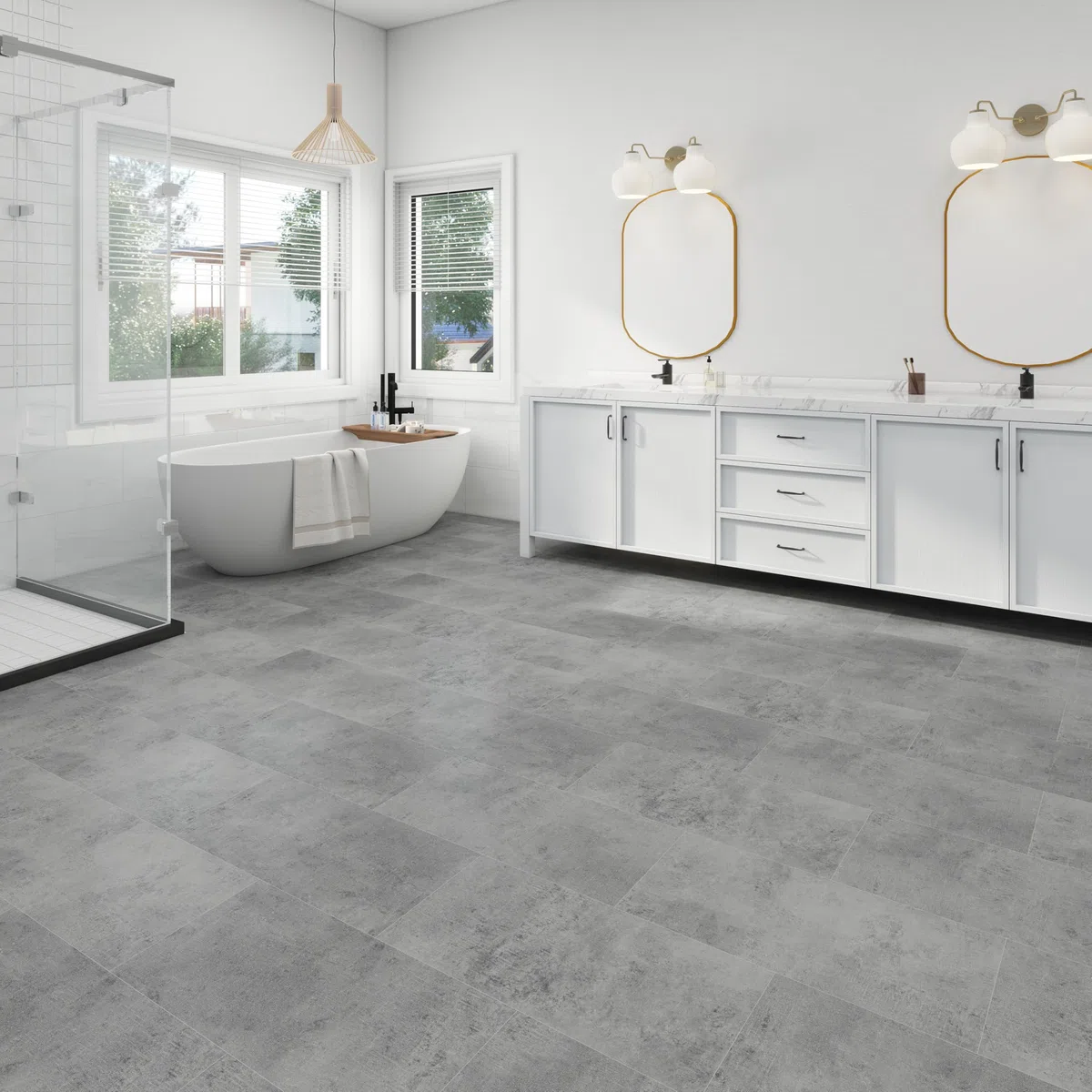 Mulgreat - PVC Bodenbelag Galena - Selbstklebende Vinyl-Fliesen - Vinylboden - Betoneffekt - Grau- 60,96 cm x 30,48 cm x 1,5 mm - Dicke 1,5 mm - 2.23m² / 12 Fliesen