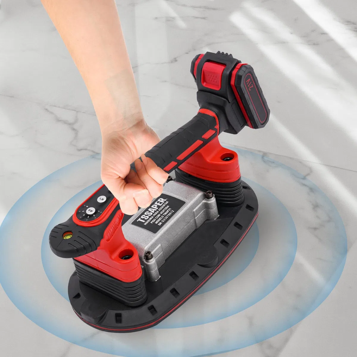 Fliesen Vibrationsgerät, Fliesenschneider mit 2x2000 mAh Akku, Adsorption Fliesen Vibrationsgerät für das Bewegen und Installieren von Wand-/Bodenfliesen (11.8-94.4 Zoll)