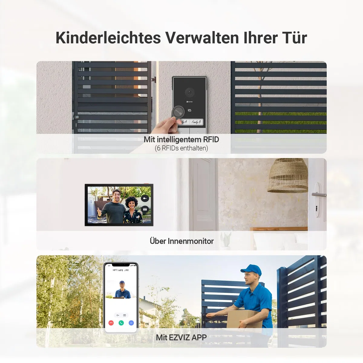 EZVIZ 2K Video Türklingel Kit mit Türsprechanlage & Doppelten 7-Zoll-Farb-Touchscreens, KI Personenerkennung und Zwei-Wege-Audio, Gegensprechanlage mit Türöffner, Dualband-WLAN, HP7 2-Familien-Kit