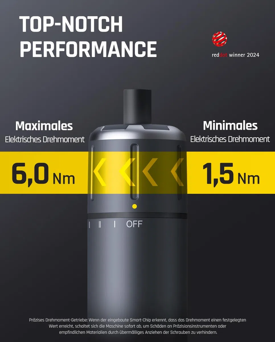 Fanttik S1 Pro 3.7V Magnetische Electric Screwdriver, Leistungsstarkes-Schraubendreher-Set mit 16 Bits, Einstellbare 3 Drehmomente bis zu 6 Nm, 2000-mAh-Akku, Geeignet für die Möbel/Computerreparatur