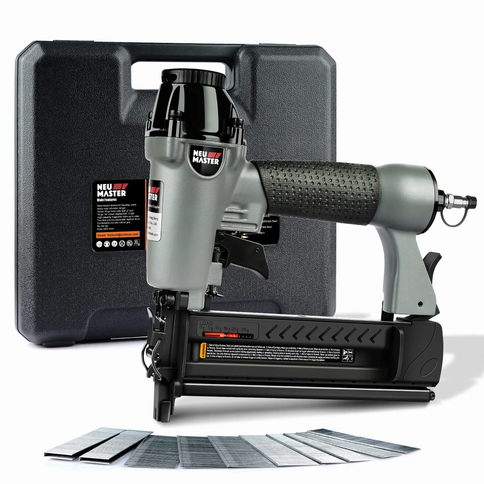 NEU MASTER Druckluftnagler, 2 in1 Drucklufttacker mit Transportkoffer inkl. 800 Nägel und 200 Klammern für Werkstatt und Haus