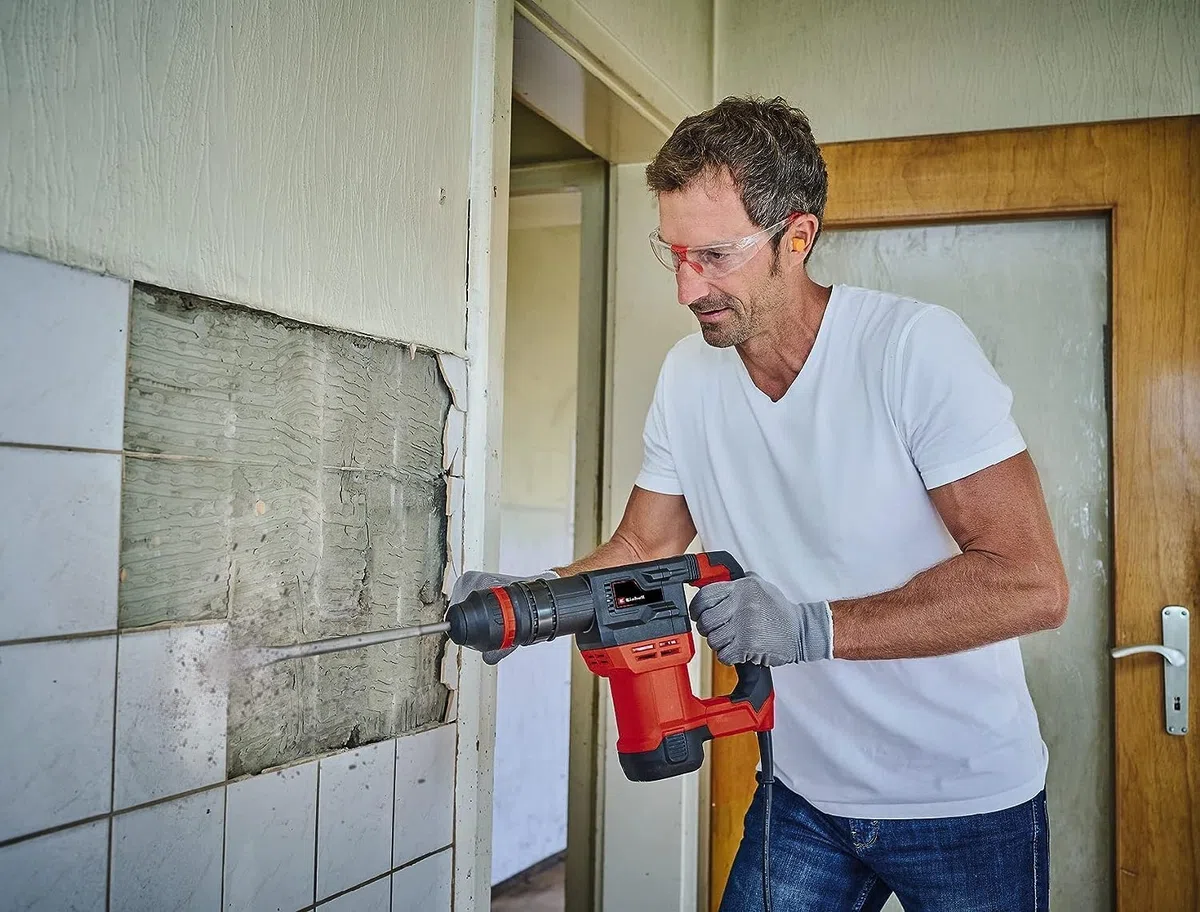 Einhell Abbruchhammer TE-DH 5 (5 J, SDS-plus-Werkzeugaufnahme, schwingungsgedämpfter Handgriff, flexibel einstellbarer Zusatzhandgriff, inkl. E-Box) Rot/Schwarz