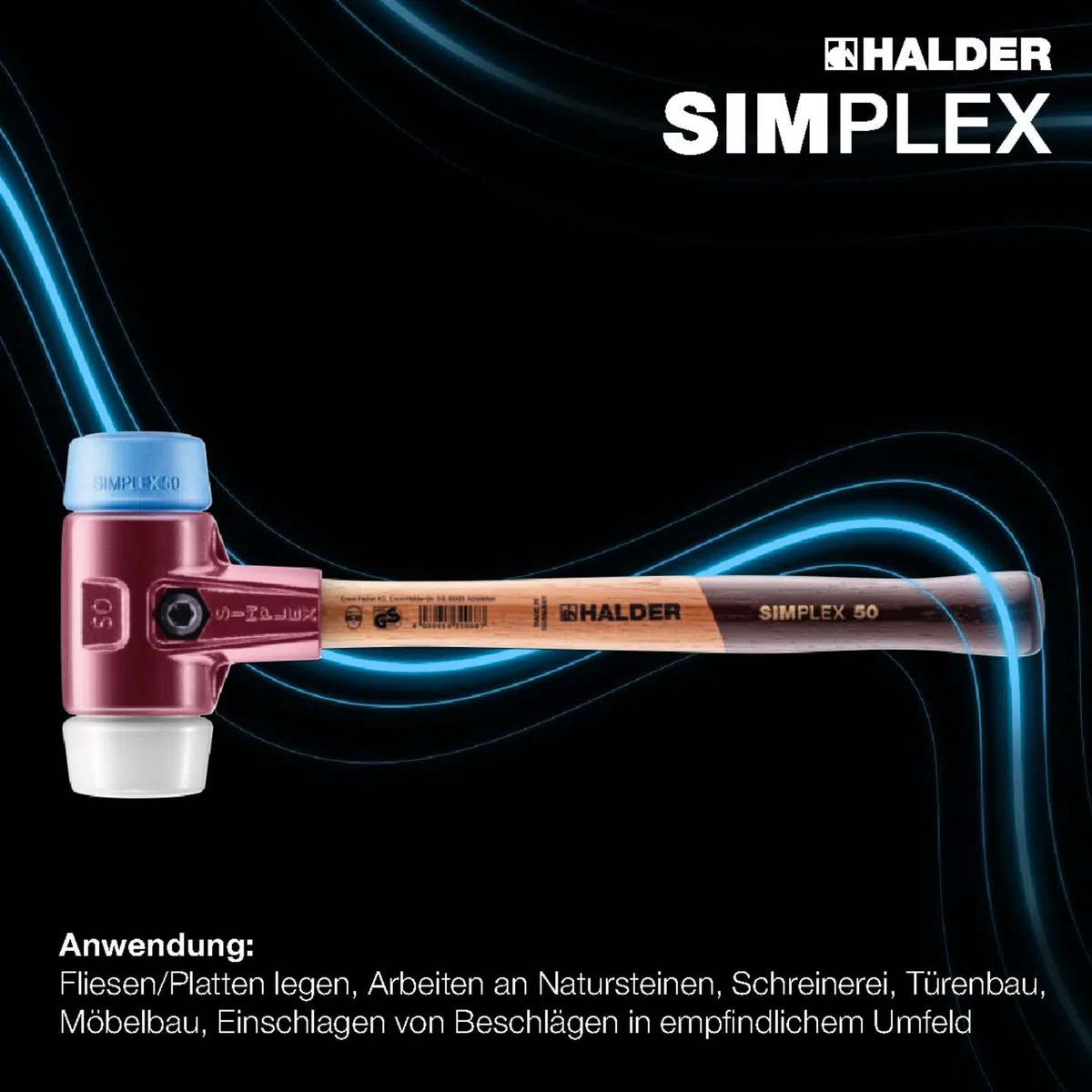 SIMPLEX-Schonhammer, TPE-soft/Superplastik; mit Tempergussgehäuse und hochwertigem Holzstiel | D=40 mm | 3017.040