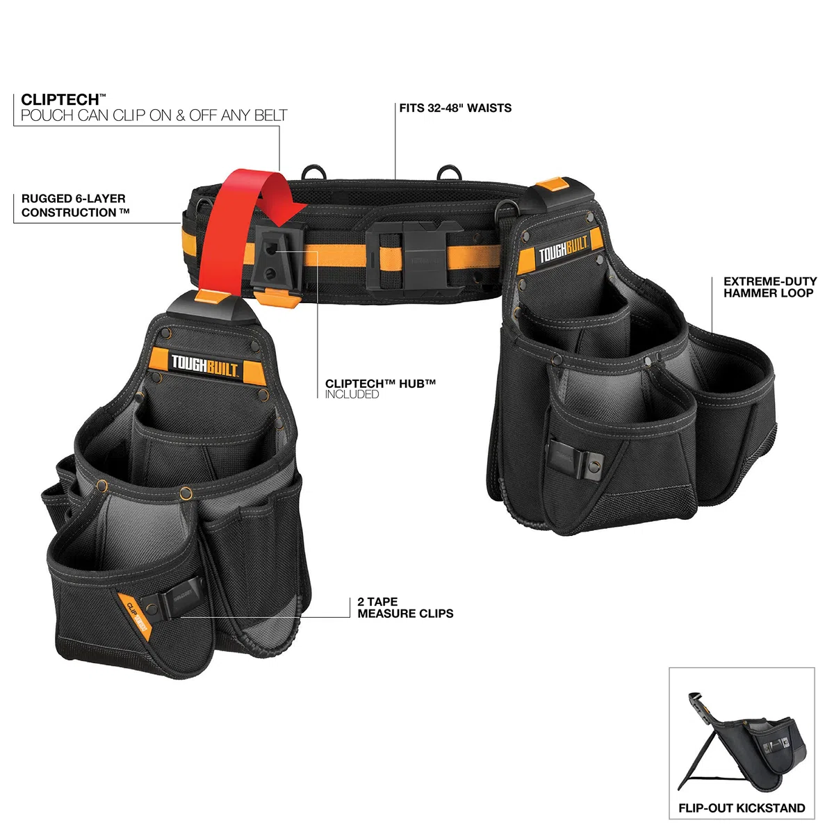 ToughBuilt - TB-CT-111-3P, ClipTech, 3-teiliges Tradesman Werkzeuggürtel-Set