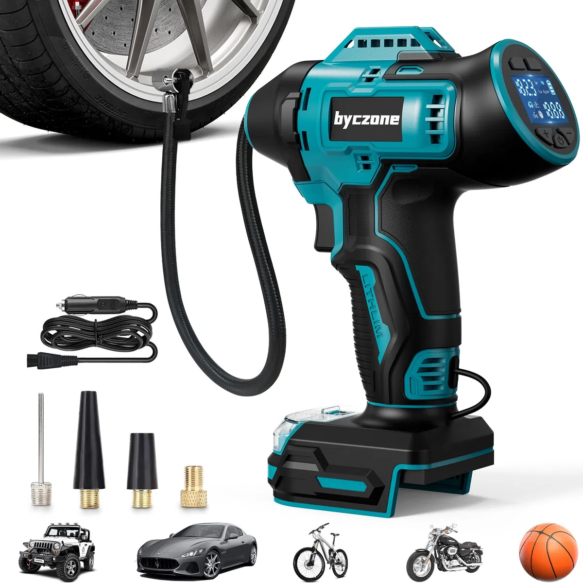 Akku Kompressor für BOSCH 18V Akku, 11bar Autoreifen Luftpumpe,160 PSI Tragbare mit Abschalautomatik und Manometer Luftkompressor Motorrad, Fahrrad