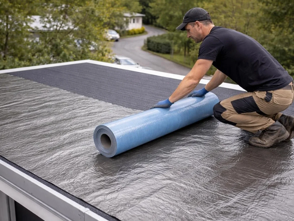 Selbstklebende Dachabdichtungsbahn 1 x 10 m Bleifarben – Bitumen Dachbahn mit Aluminium-Decklage – wasserdichte Dachabdichtung ohne Flamme – für Carport, Gartenhaus & Flachdach Rolle 10 m²