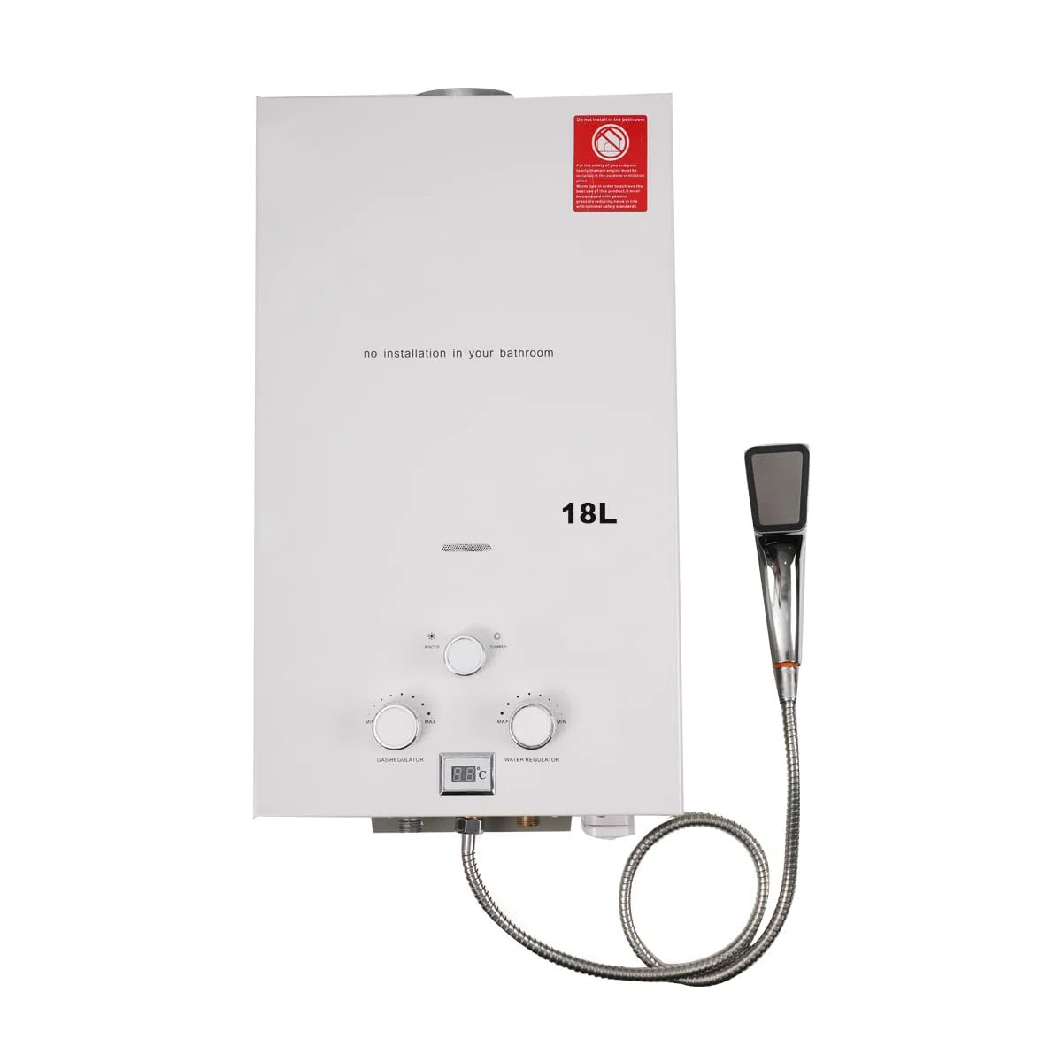 18L Gas Durchlauferhitzer,36KW LPG Warmwasserbereiter Instant Heißwasserbereiter Flüssiggas Durchlauferhitzer Warmwasserspeicher mit Plating-Duschkopf-Set,Weiß
