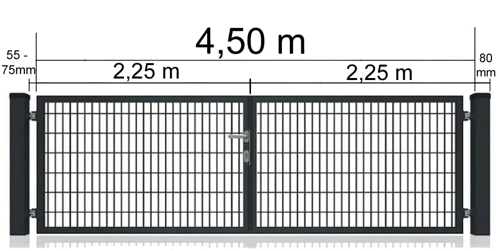 Doppelflügeltor Premium für Doppelsabmattenzaun Anthrazit 8/6/8 inkl Schloss Schlüssel Pfosten Breite: 4500 mm Höhe : Höhe 2000 mm