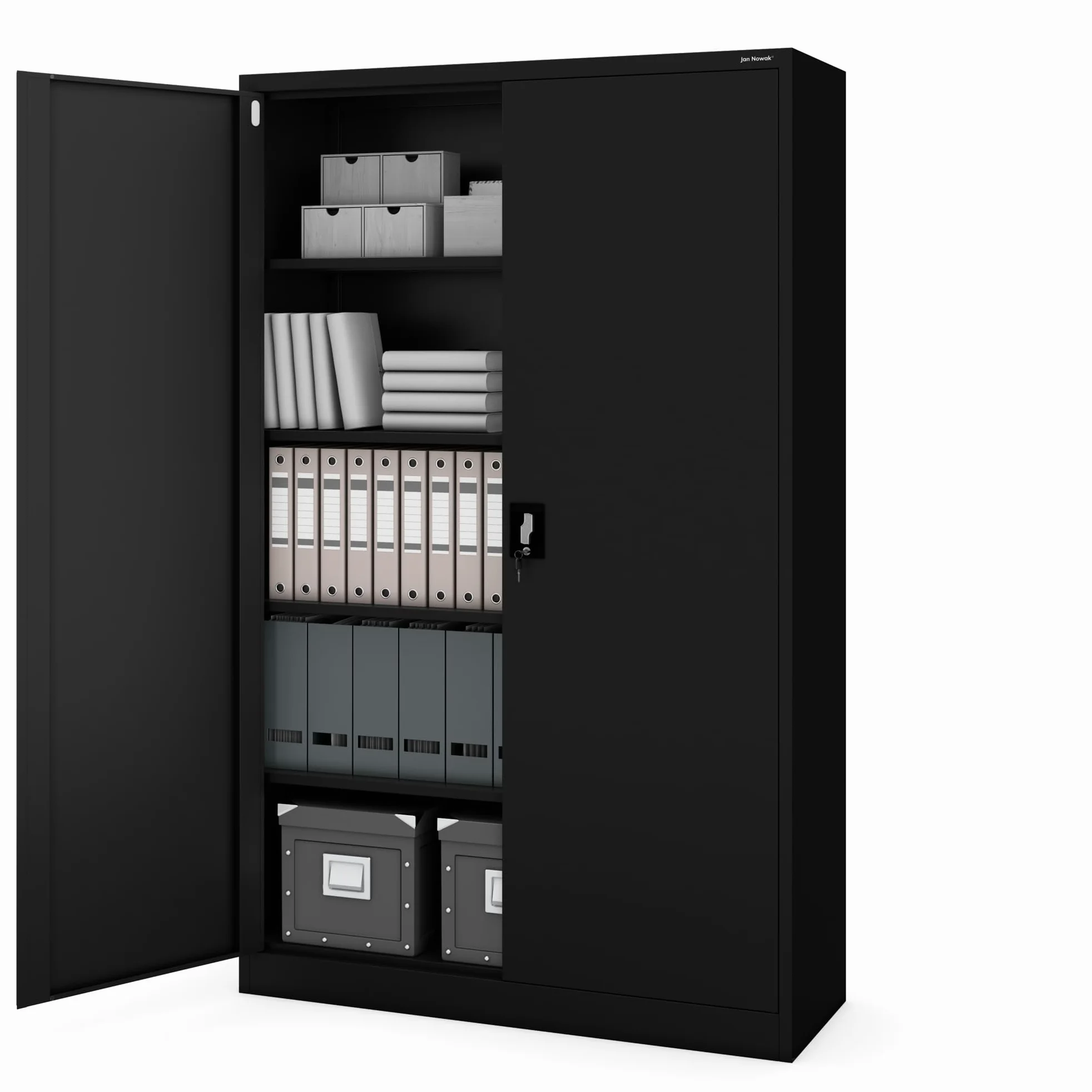 Jan Nowak Metallschrank Jan II 185 x 115 x 40 cm - Aktenschrank abschließbar mit 2 Türen, Mehrzweckschrank mit 5 Ebenen, Büroschrank aus Stahlschrank mit Pulverbeschichtung - Schwarz