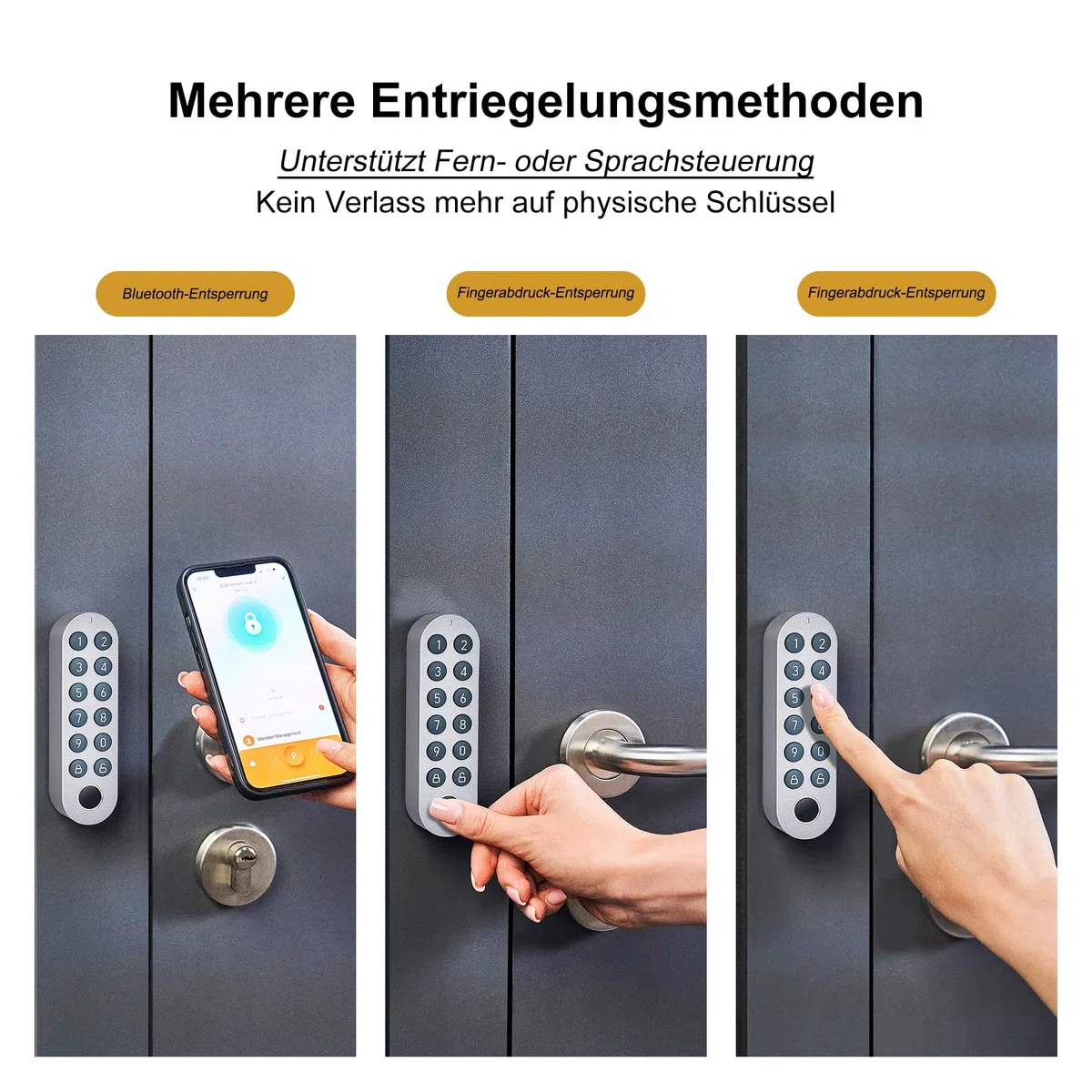 Lockin Smartes Türschloss G30 mit Keypad Pro, WLAN & App-Steuerung, Auto-Lock, Alexa- & Google-kompatibel, keyless Entry elektronisches türschloss, Fingerprint, Zutrittscode, Grau