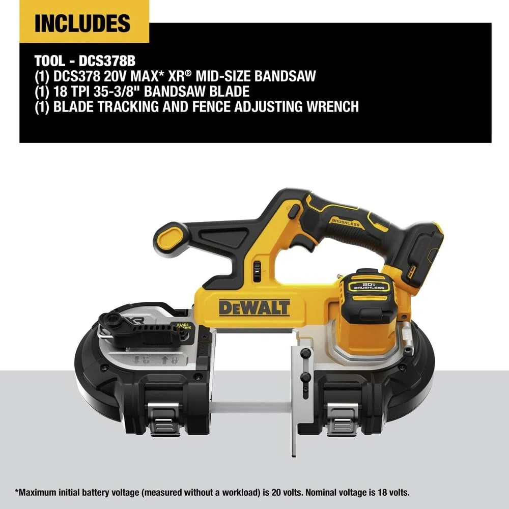 DEWALT 20 V MAX XR Bandsäge, bürstenloser Motor, tragbar und kabellos, 9,5 cm Schnittkapazität, nur blankes Werkzeug (DCS378B)