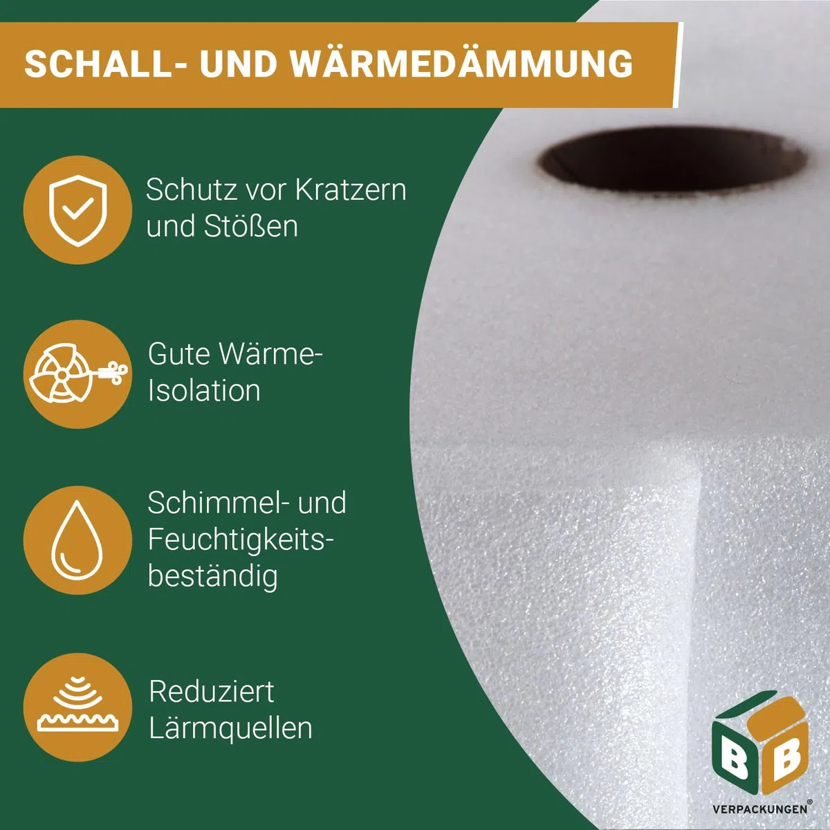 BB-Verpackungen 50 m² Trittschalldämmung 1,0 x 50 m (3 mm stark, sehr gute Schall- und Wärmedämmung) - Sets zwischen 25 m² und 500 m²