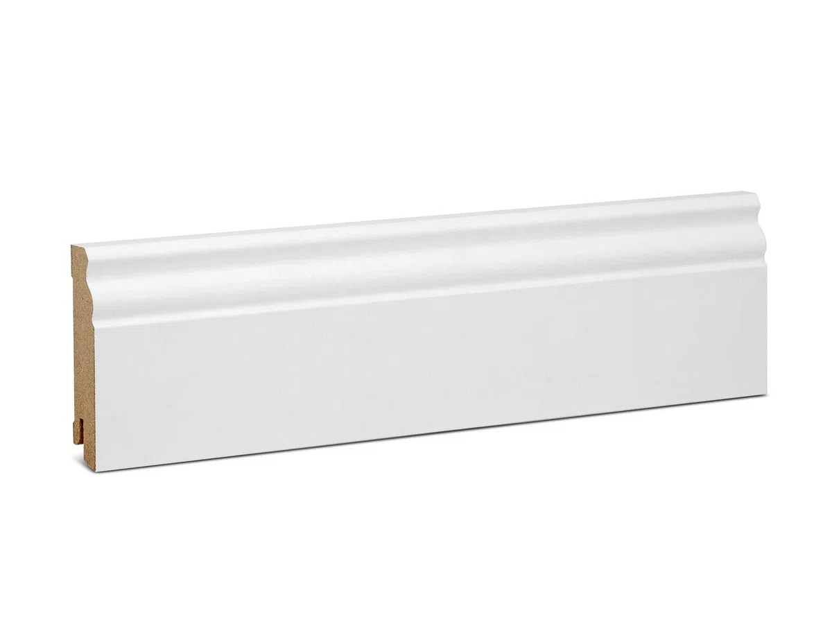 Vorteilspack KGM Hamburger Sockelleiste ECO Altberliner Profil – Weiß folierte MDF Fußbodenleiste Kurzlänge – Maße: 2200 x 19 x 80 mm – 10 Stück