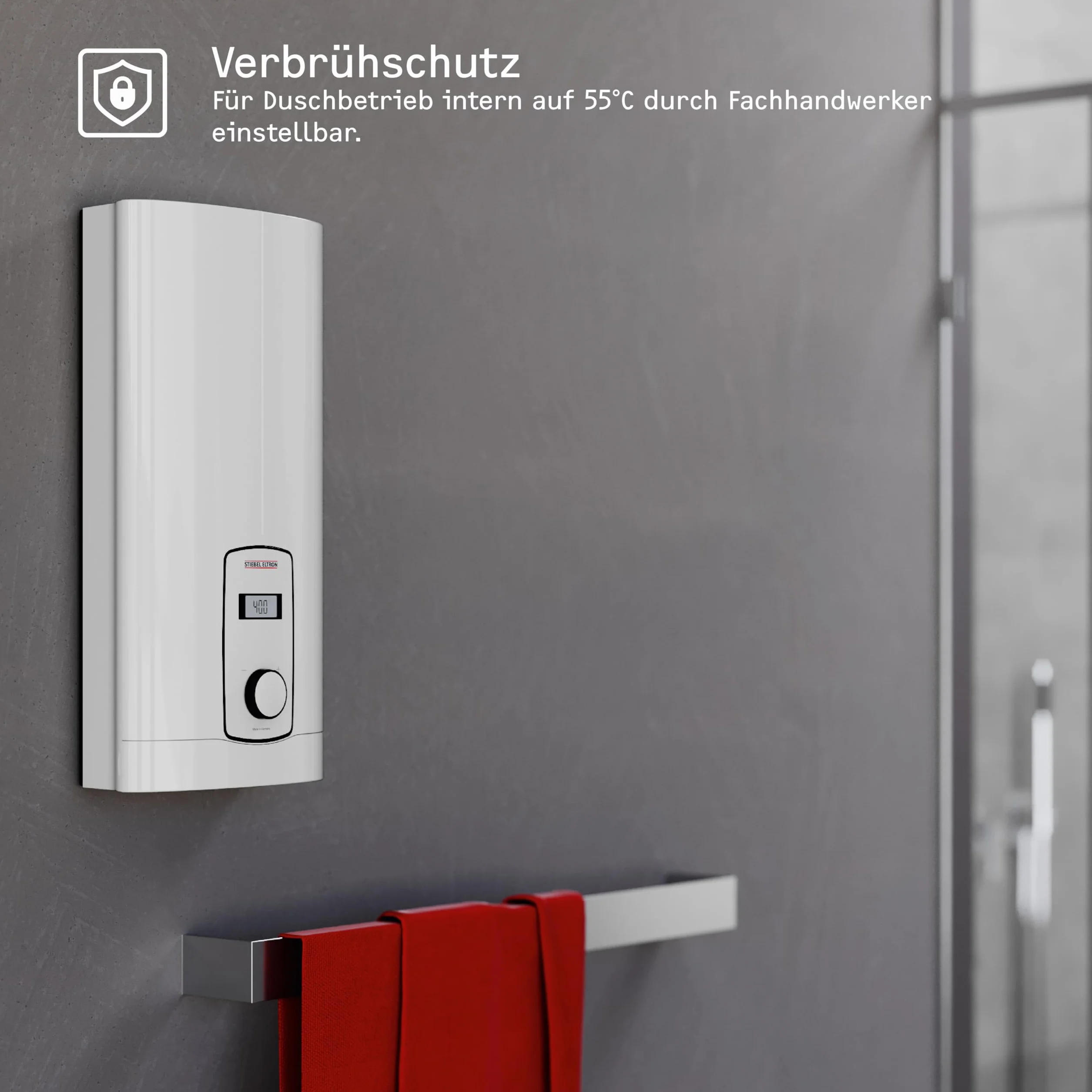 STIEBEL ELTRON elektronisch geregelter Durchlauferhitzer DHB-E 18/21/24 LCD, umschaltbar, druckfest, LC-Display, gradgenaue Wunschtemperatur, 236745