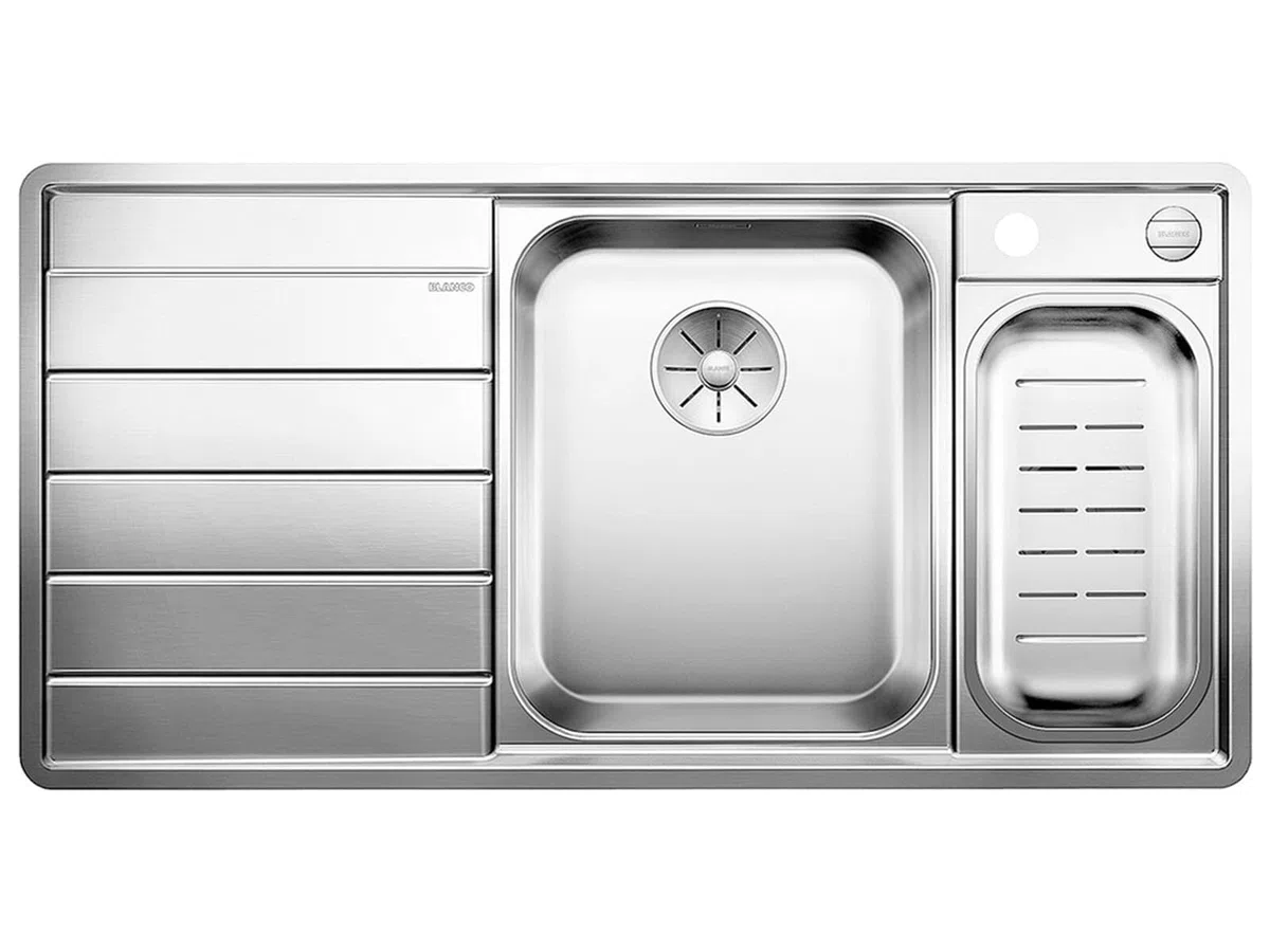 BLANCO AXIS III 6 S-IF | Edelstahl | Einbauart: Einbau von Oben & Flächenbündig | Hauptbecken rechts | für 60 cm breite Unterschränke | Widerstandsfähig gegenüber Kratzern | [100x51x19,9 cm]