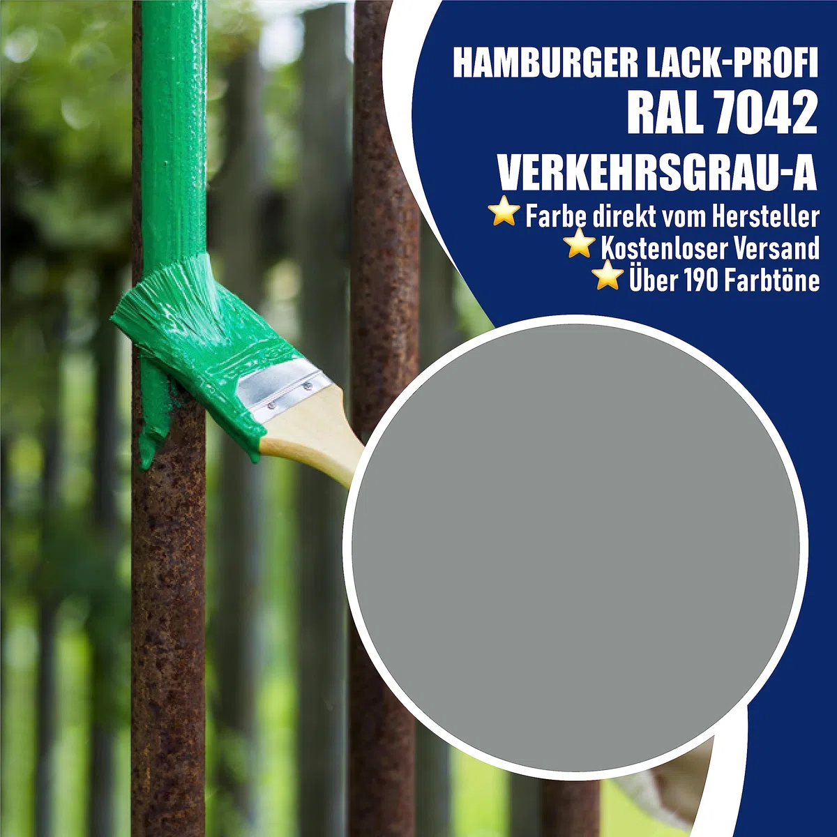 Metallschutzlack 3in1 SEIDENMATT Verkehrsgrau A RAL 7042 Grau Metallschutzfarbe 3-in-1 Grundierung, Rostschutz und Deckanstrich in Einem Metalllack Metallfarbe // Hamburger Lack-Profi (2,5 L)