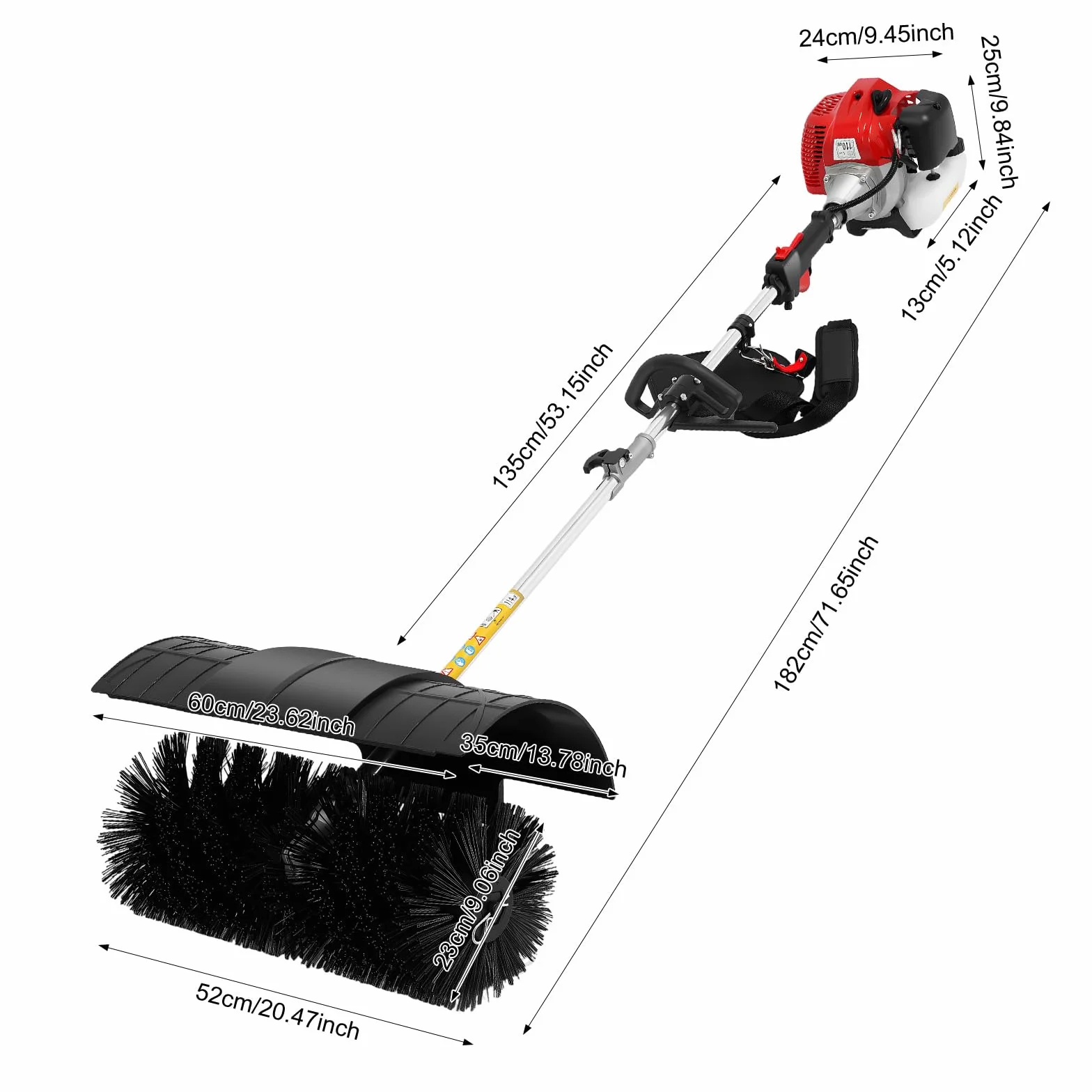 52CC Kehrmaschine Benzin, 2-Takt Motorbesen Rasenkehrer mit 56cm Bürstenbreite, Prallplatte und Schultergurt, 2,3 PS / 1,7kW Motorbesen, Rasenkehrmaschine, Handheld Schneeschieber für Draußen für Kuns