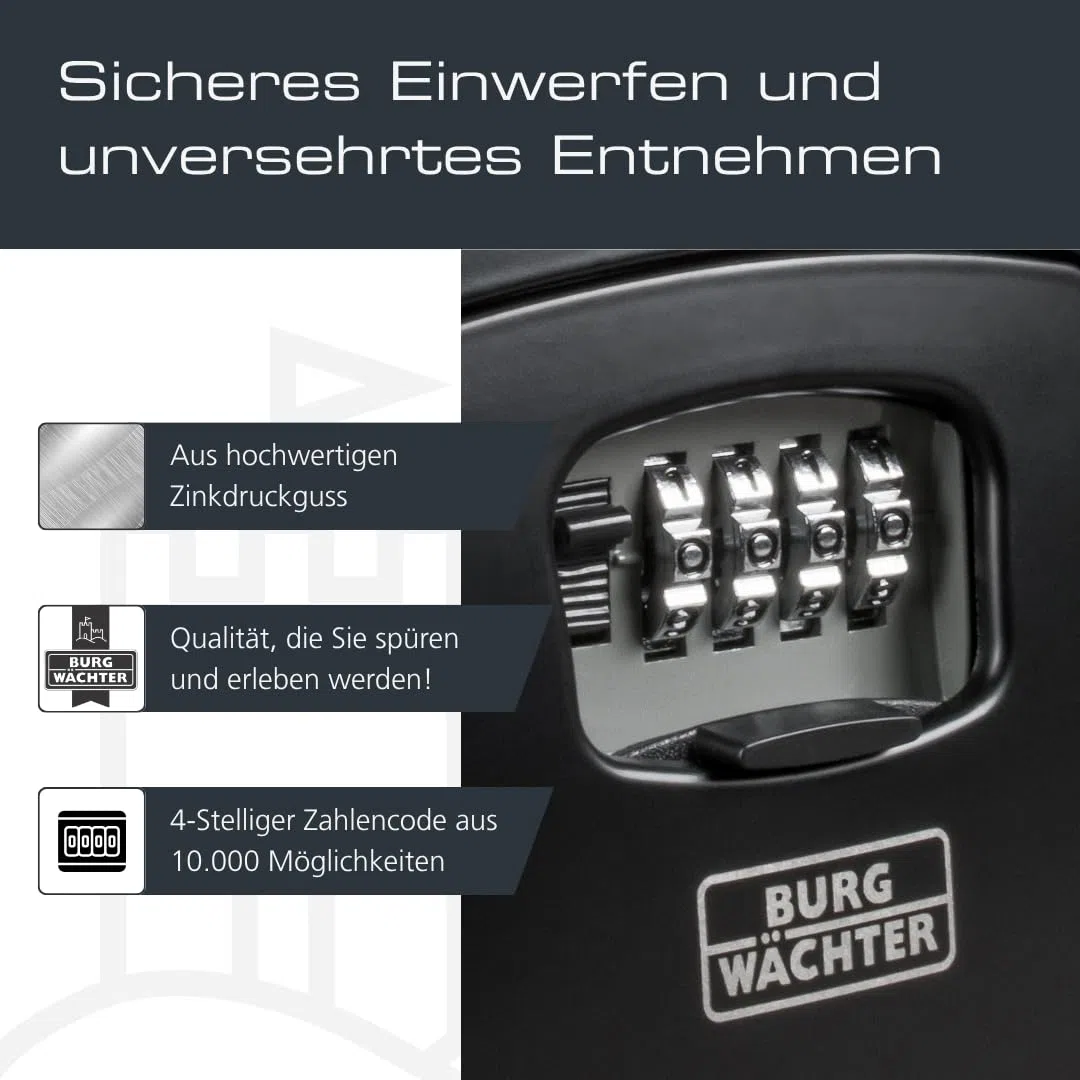 Burg-Wächter Key Safe 40 SB Schlüsseltresor 4-stelliger Zahlencode Wandmontage Schwarz 146x105x54mm
