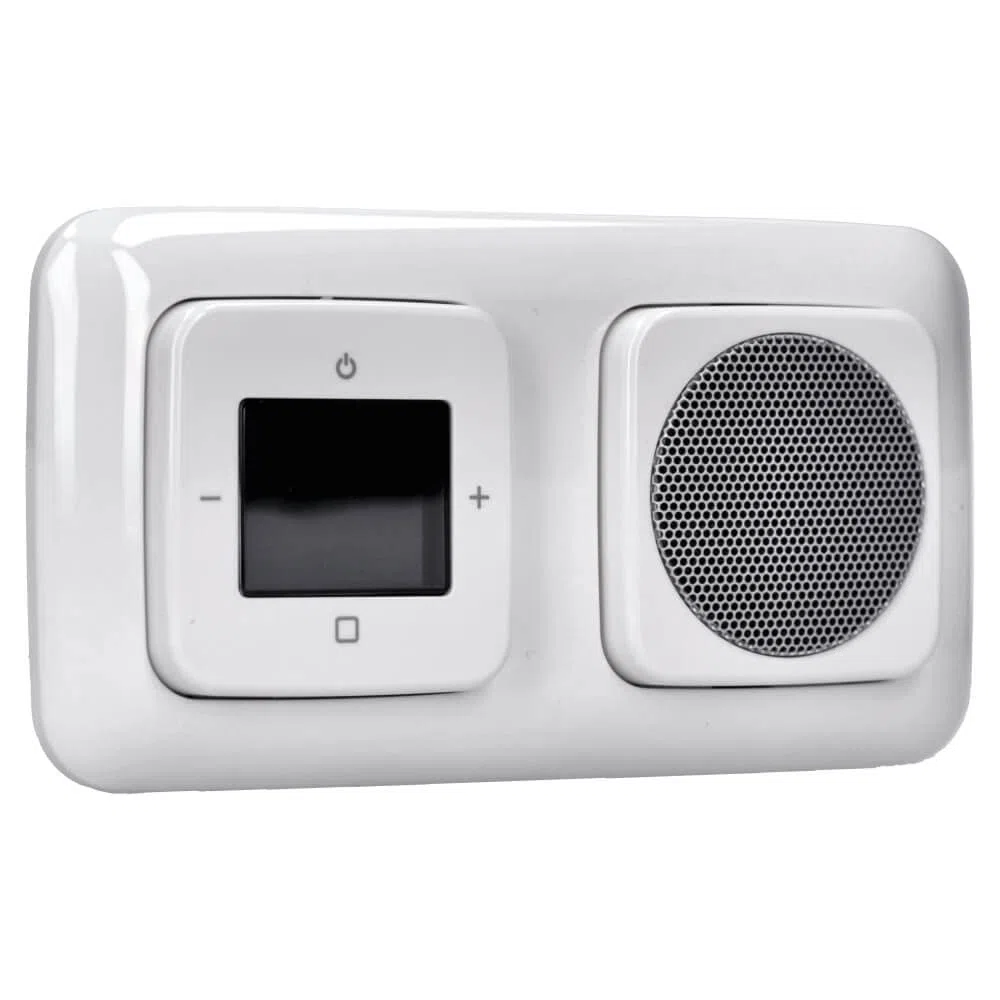 Busch-Jaeger UP-Radio-Set: 8215 U-101 Busch-Radio DAB+ + 8252-214-101 Zentralscheibe für Busch-Radio DAB+ + 8223 U Lautsprecher-Einsatz + 8253-214 Zentralscheibe Lautsprecher, Alpinweiß Reflex SI