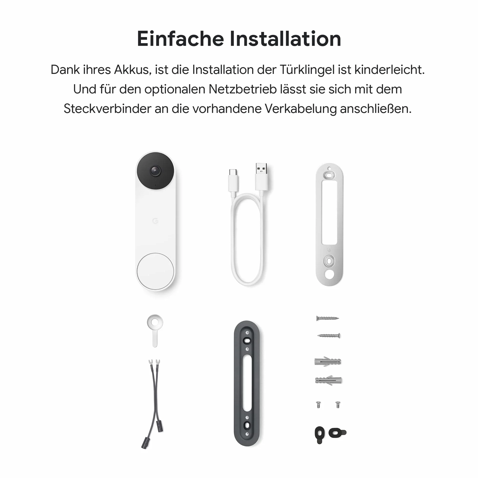 Google Nest Doorbell - akkubetriebene Türklingel mit Videofunktion, 960P, Schwarz/Weiß, 1 Stück (1er Pack)