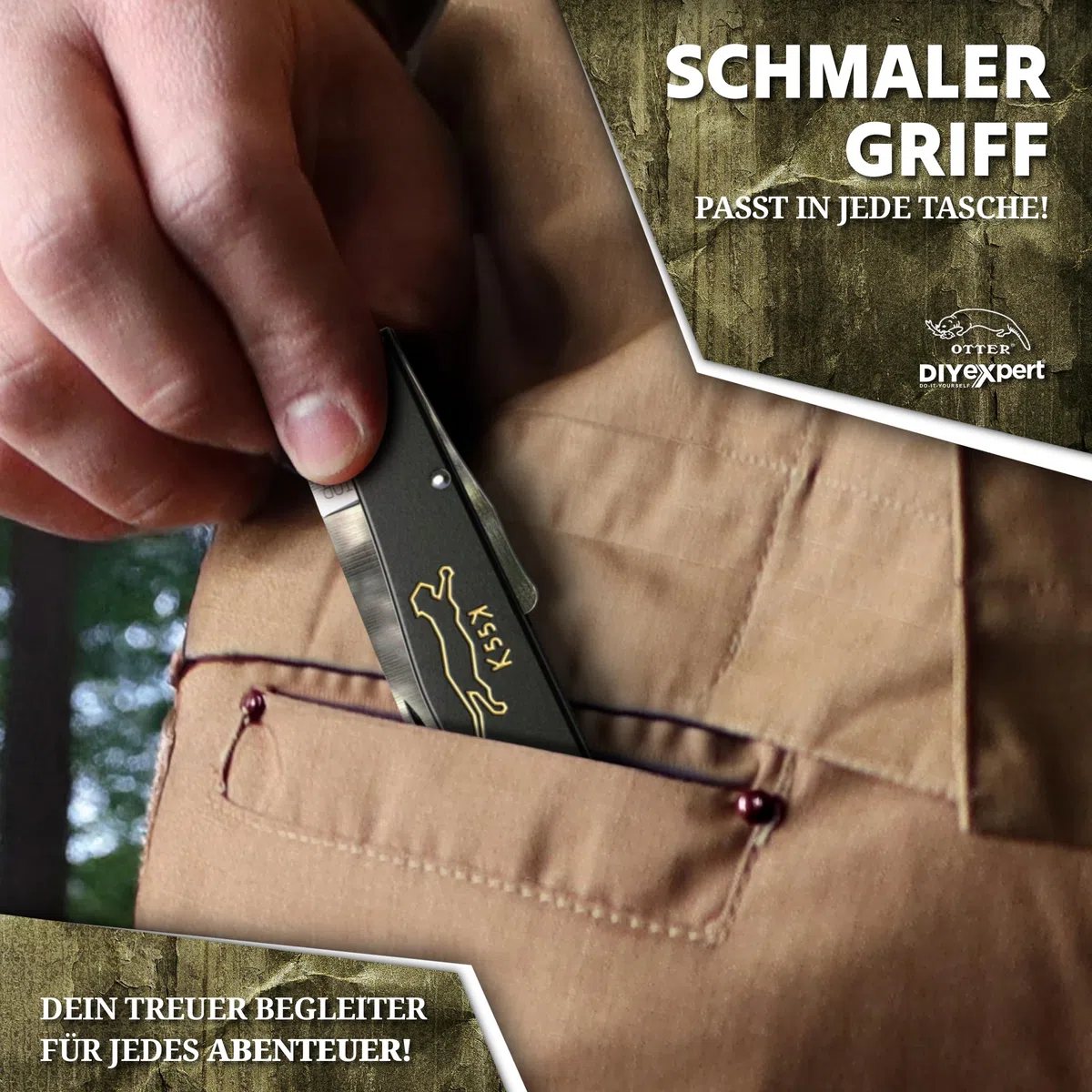 DIYexpert Outdoor-Messer MERCATOR K55K Katze | [Klinge Carbon] | Klappmesser Made in Germany | Ideal als Taschenmesser oder Jagdmesser