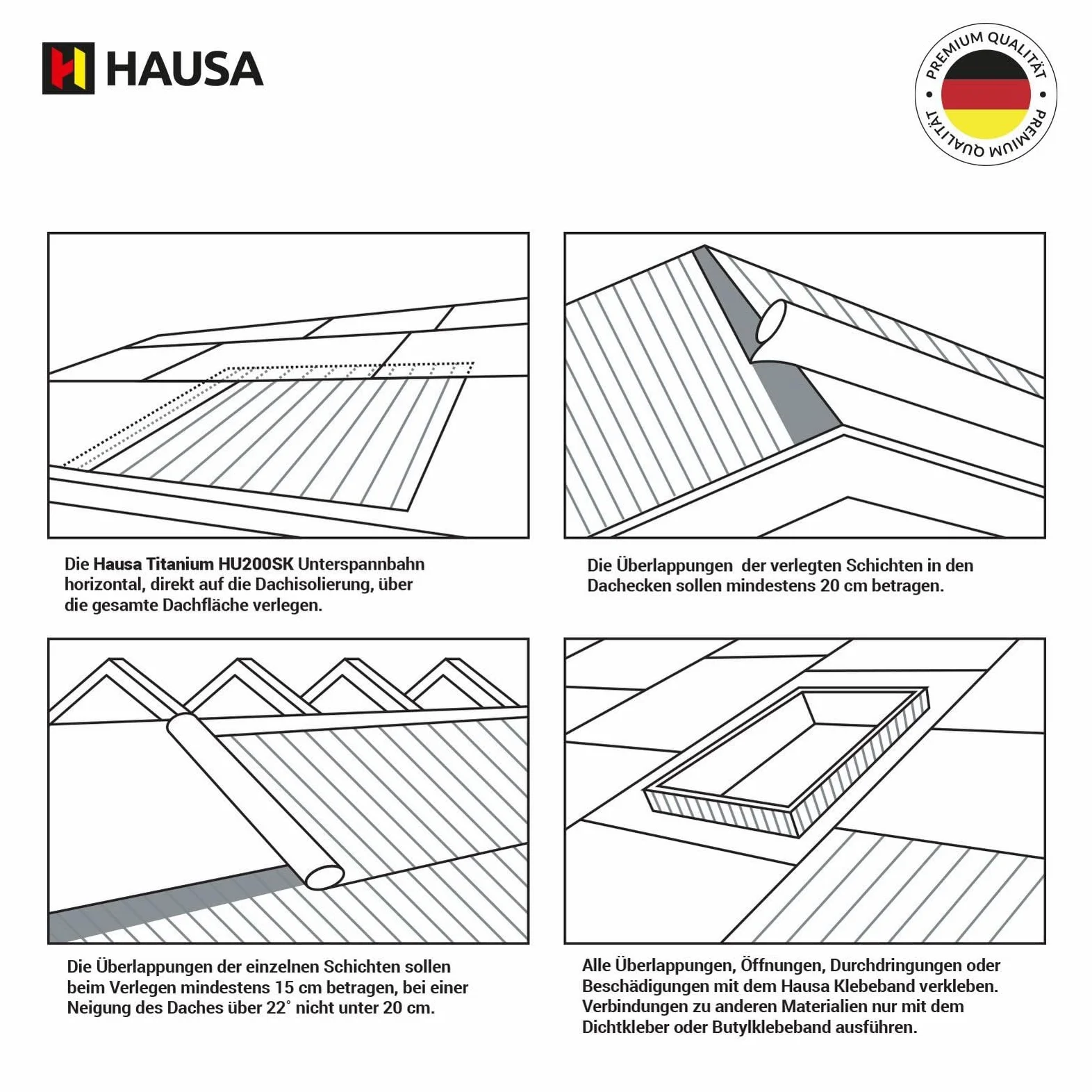 HAUSA Unterspannbahn Dach Titanium HU200SK 200g/m² 37,5m² (1,5mx25m) Dachfolie mit klebestreifen hochdiffusionsoffene wasserdichte Unterdeckbahn witterungs- alterungsbeständig reißfest Schalungsbahn