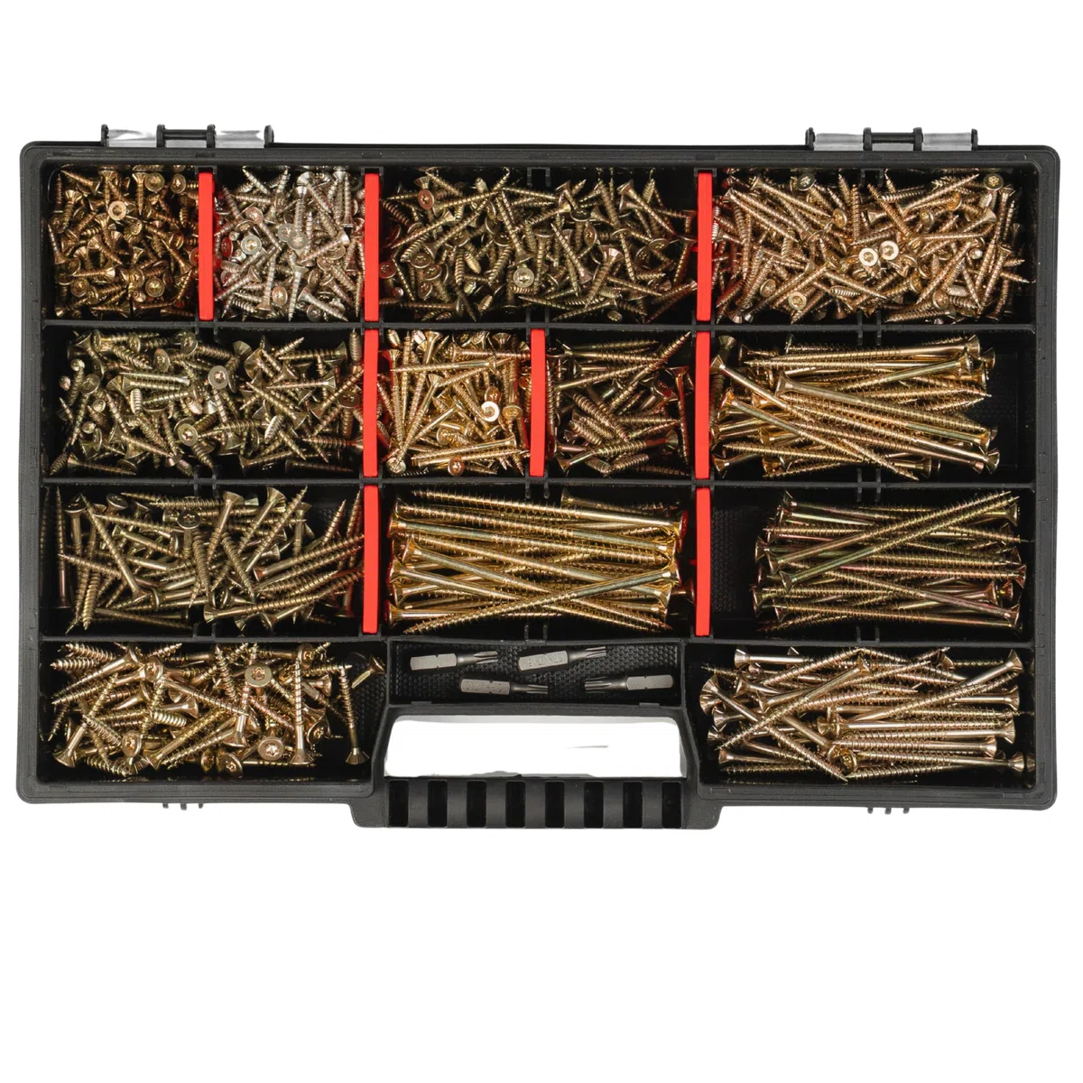 Holzschrauben Set XXL Sortiment, 1000-teilig, Torx Antrieb, Spanplattenschrauben 3x12 bis 4,5x80mm inkl. Bits Premiumqualtiät