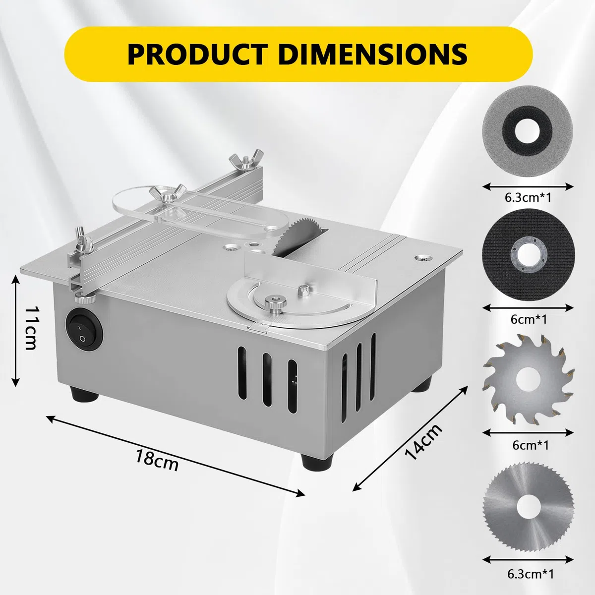 96W Mini Tischkreissäge 5000RPM 0-15 mm Einstellbare Sägeblatthöhe Elektrische Mini Tischsäge mit 4 Klingen und Polierscheibe Cutter Saw Ideal für Modellbau Bastelarbeiten kleine Schnittprojekte