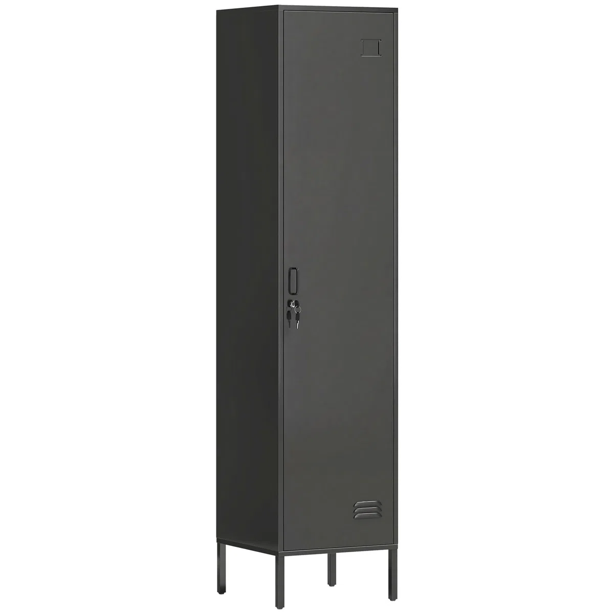 HOMCOM Metallshrank Spind Abschließbar Schließfachschrank mit Kleiderstange, Namensschildhalter, Lüftungsschlitze und Ablage Kleiderschrank Aufbewahrungsschrank 40x40x179cm Schwarz