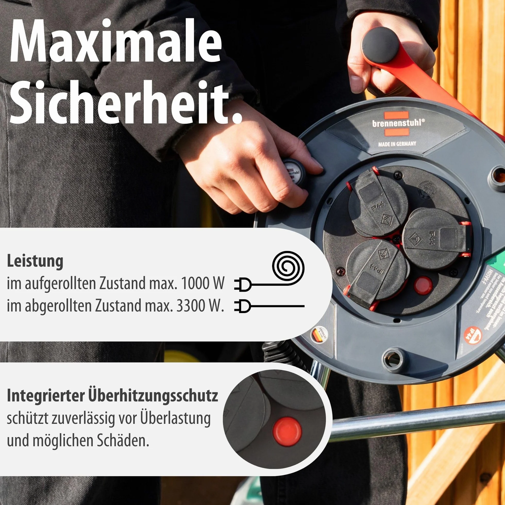 Brennenstuhl Garant V2 IP44 Kabeltrommel 25m outdoor (Made in Germany, 3 Schutzkontakt-Steckdosen, Spezialkunststoff)