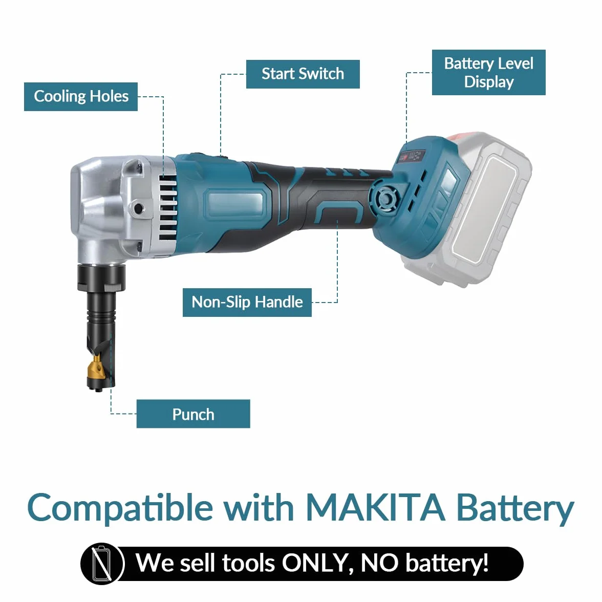 Blechknabber Kompatibel mit Makita 18v Akku, 360° Drehbarer Knabberkopf, 3 Geschwindigkeiten Einstellbar Knabber, Metallschere Blechknabber Zum Schneiden Von Edelstahl, Aluminium