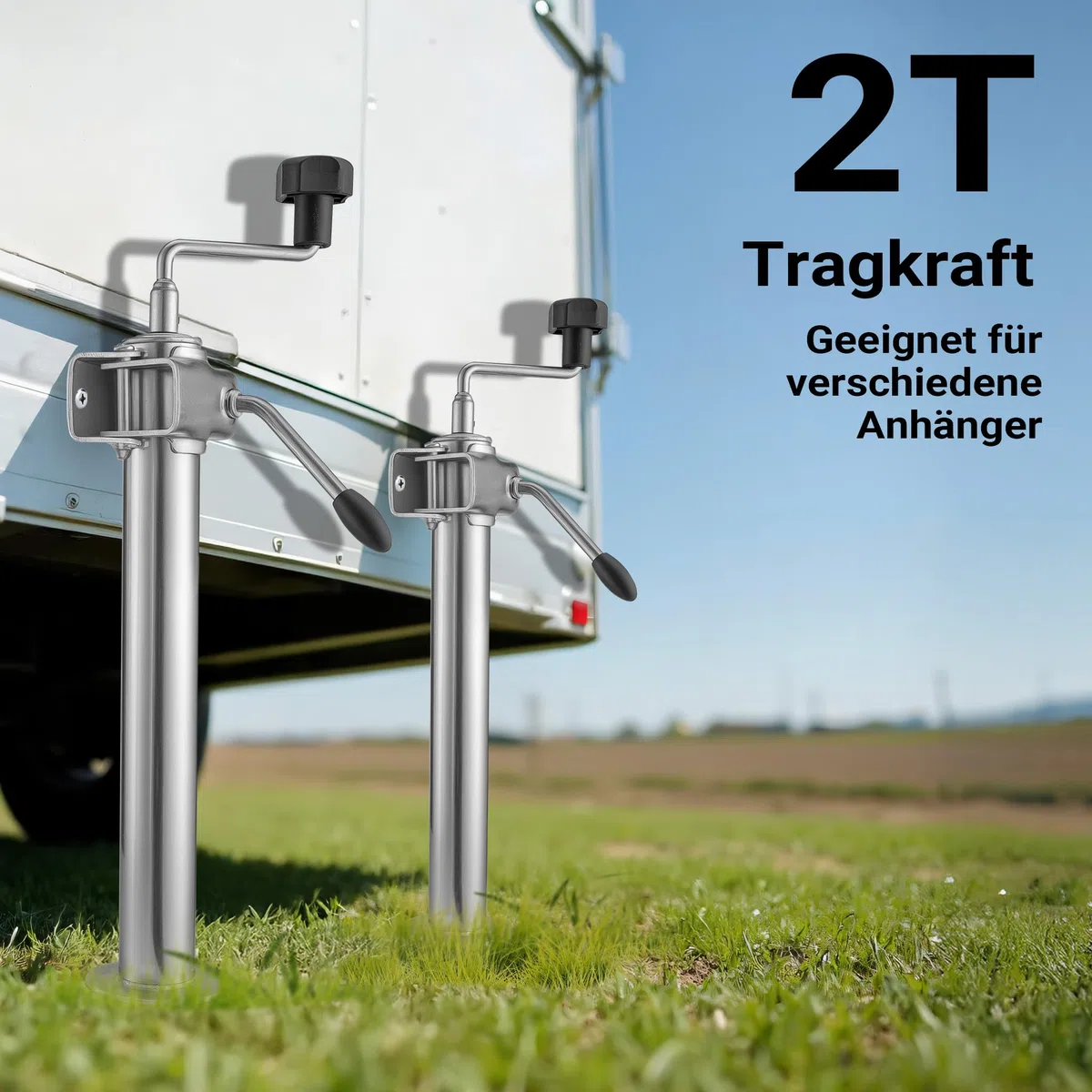 XPOtool Anhängerstütze 2 Stück, höhenverstellbar 510-760 mm, 130 x 90 x 760 mm, Abstellstütze mit 2 Klemmhaltern Ø 48 mm, Anhänger