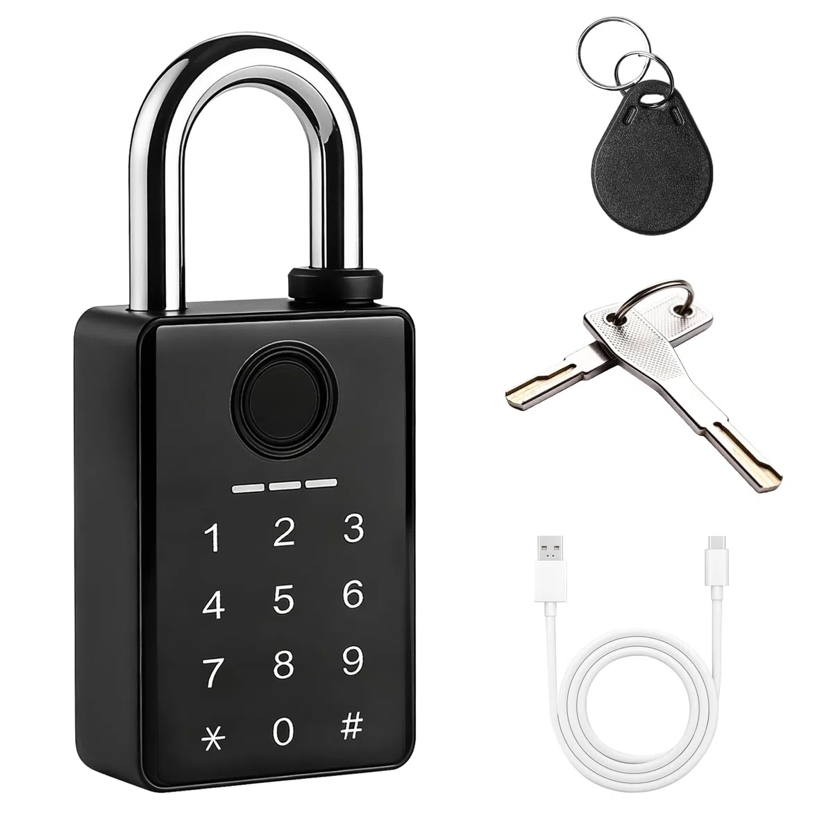 Zahlenschloss Vorhängeschloss mit Fingerabdruck, Zahlencode & App Control, IP65 Vorh?ngeschloss Wetterfest mit RFID-Karte, Robustes Au?enschloss für Tor, Garten, Spind, Garage, Gym