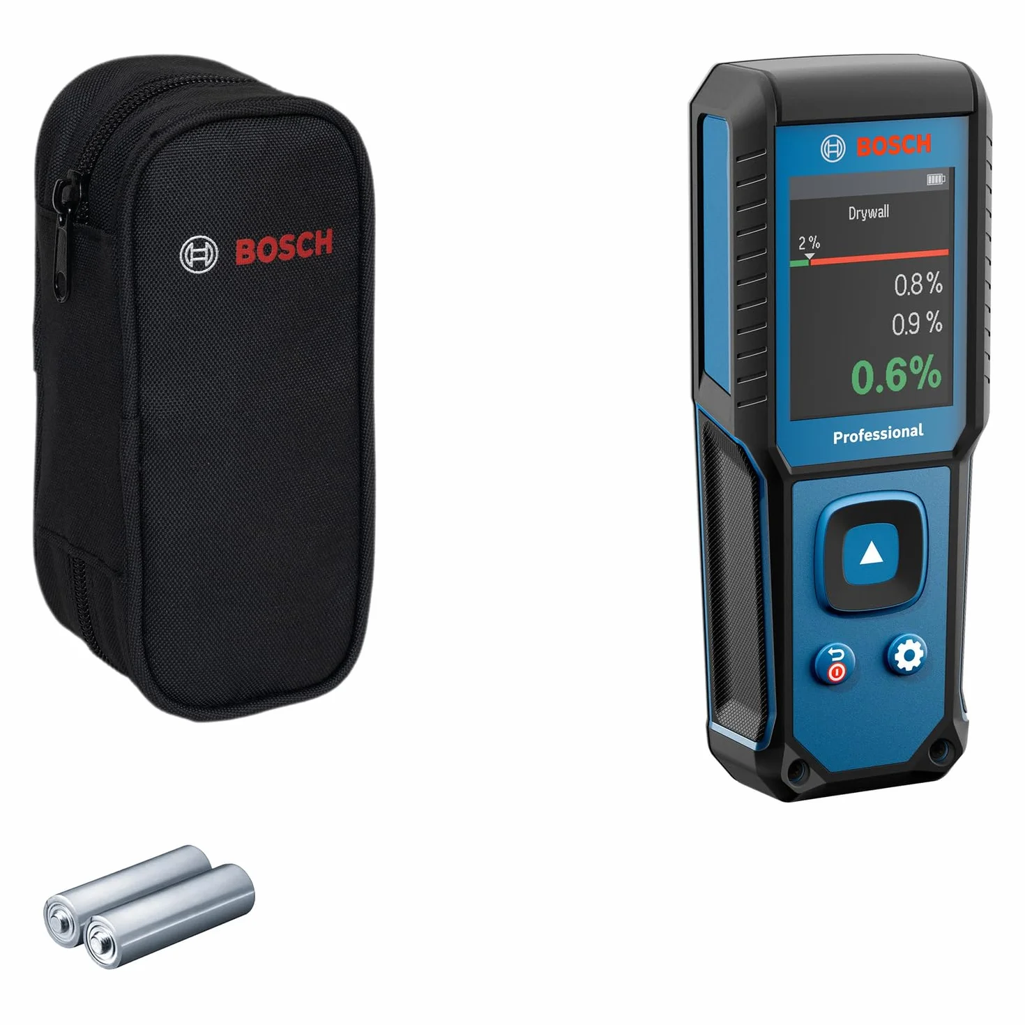 Bosch Professional Feuchtemessgerät GMM 1-15 (nicht-invasiv, misst 37 Holzarten und 10 Baustoffe, Schutzklasse IP 65, 2x AA-Batterie, Tasche)