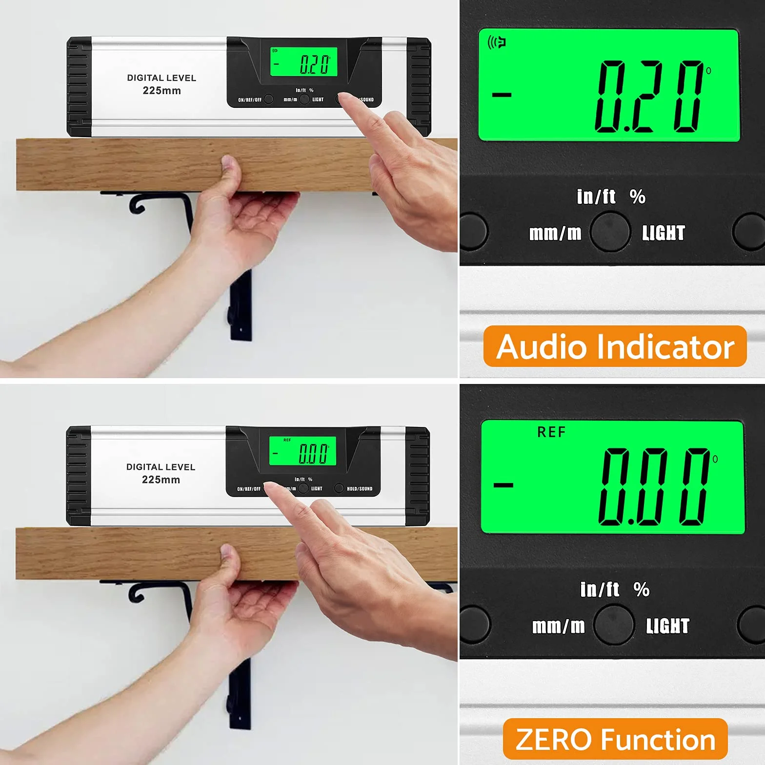 Neoteck Wasserwaage Digitaler LCD Wasserwaage Magnetisch 225mm Aluminium Winkelmesser mit LCD-Display, Audioanzeige, 4 Einstellmodi Neigungsmesser