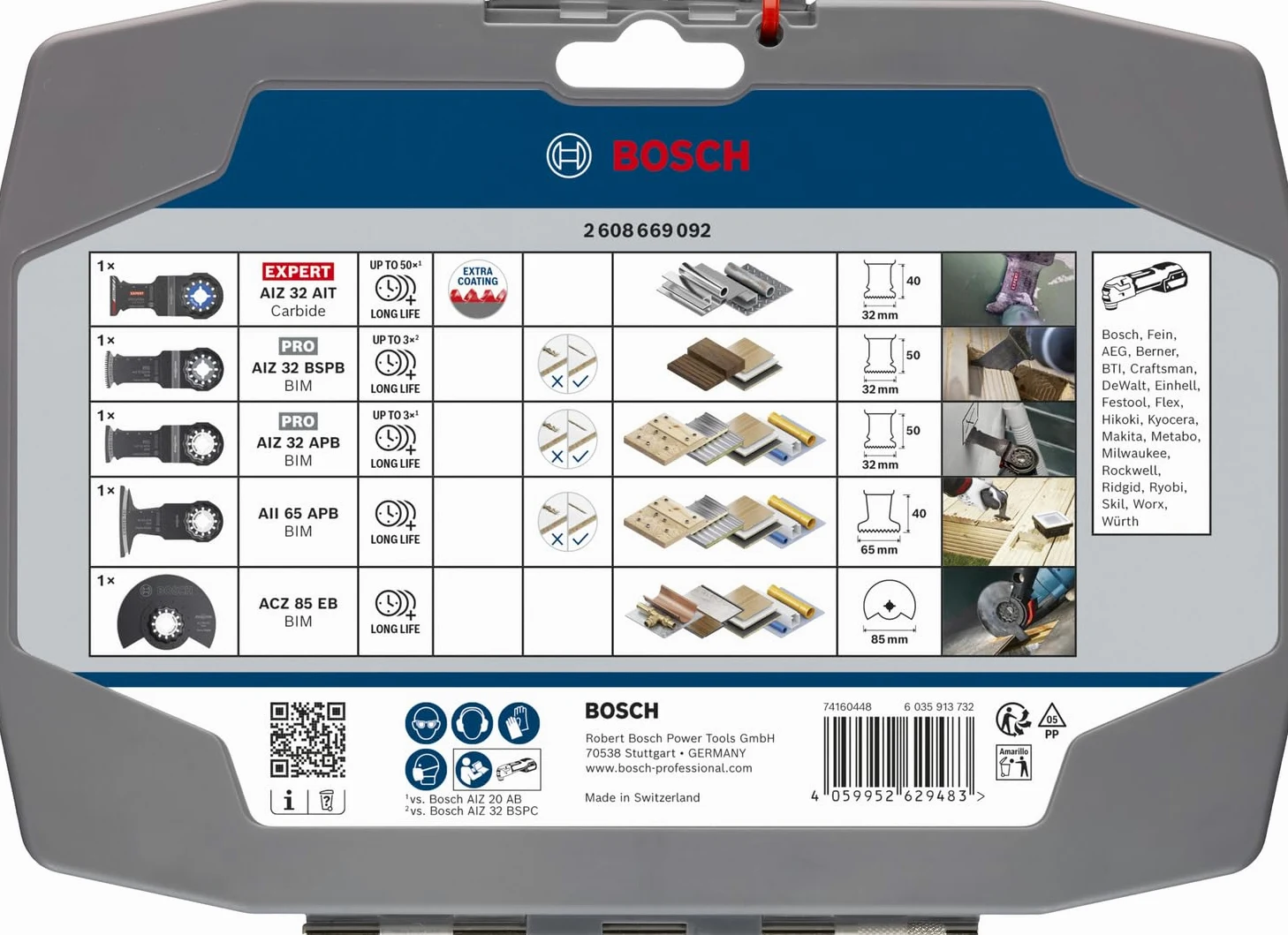 Bosch 5x Schneid-Set, 5-tlg. (für Edelstahl, Stahl, 160 x 222 mm, Professional Zubehör Multifunktionswerkzeug)