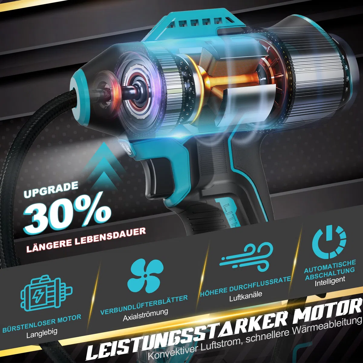 Akku Kompressor für Makita LXT-18V-Akku, 11 Bar/160PSI Luftkompressor Akku mit Automatische Abschaltung, Elektrische Luftpumpe für Auto, Motorrad, Fahrrad, Bälle (ohne Akku)