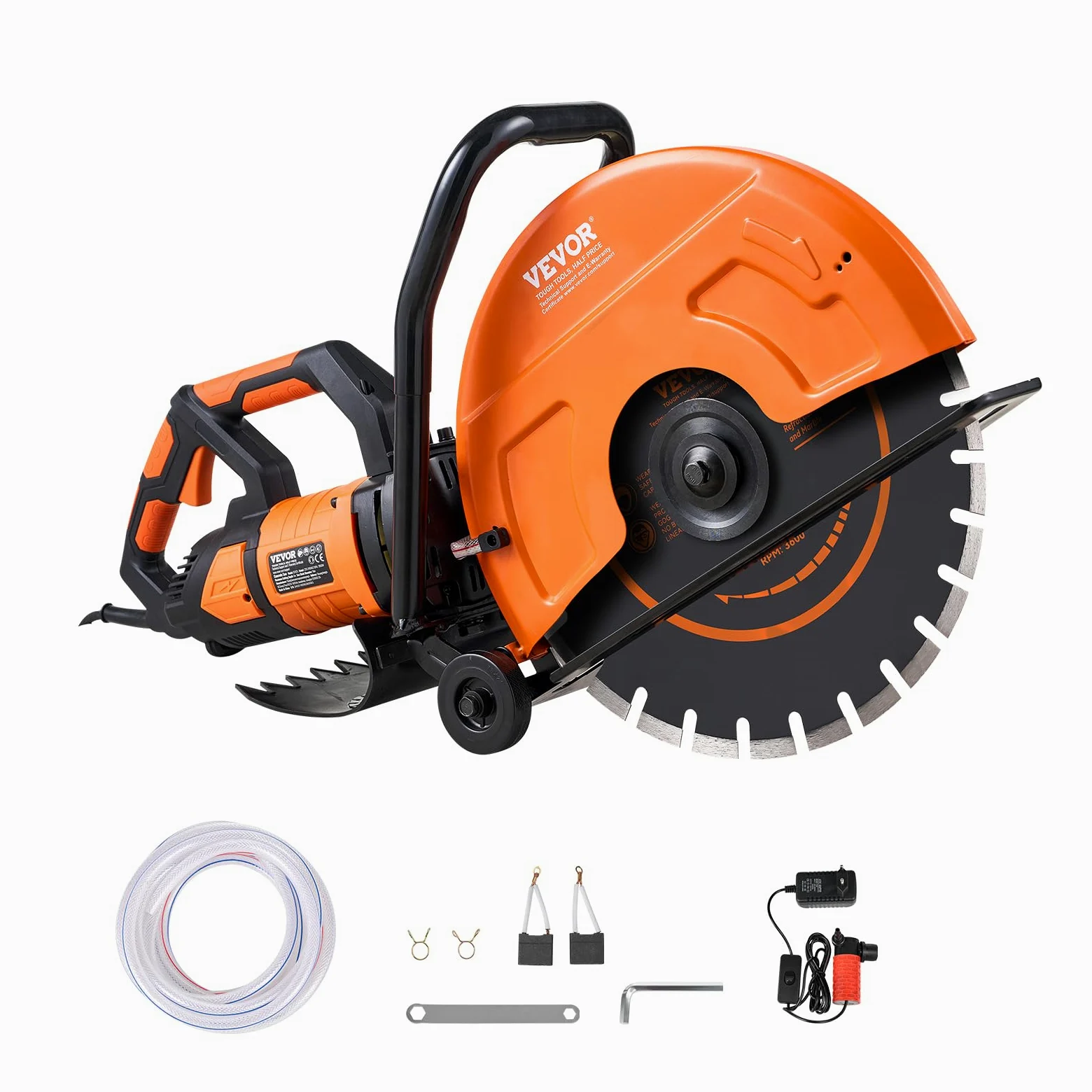 VEVOR Elektrische Betonsäge, 406 mm, Hochleistungs-Kreissäge 2800 W, Schnitttiefe 152 mm, Nass-/Trocken-Scheibensäge mit Wasserrohr, Wasserpumpe, Sägeblatt, für Stein und Ziegel