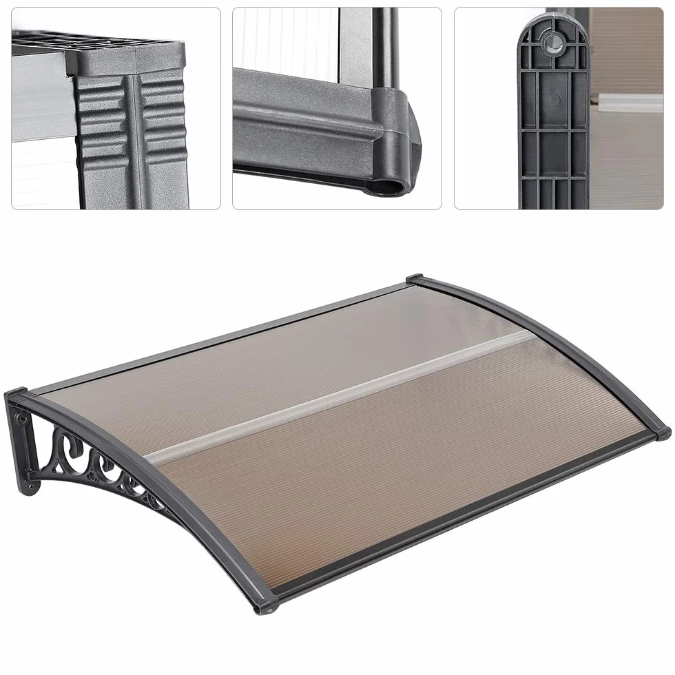 Vordach für Haustür,Aluminium-Vordach als Haustürvordach,Draußen Regendach,schützt vor Regen, Schnee und UV-Strahlen,Haustür Überdachung Haustürvordach,PP Halterung (Braun, 60x100 cm)