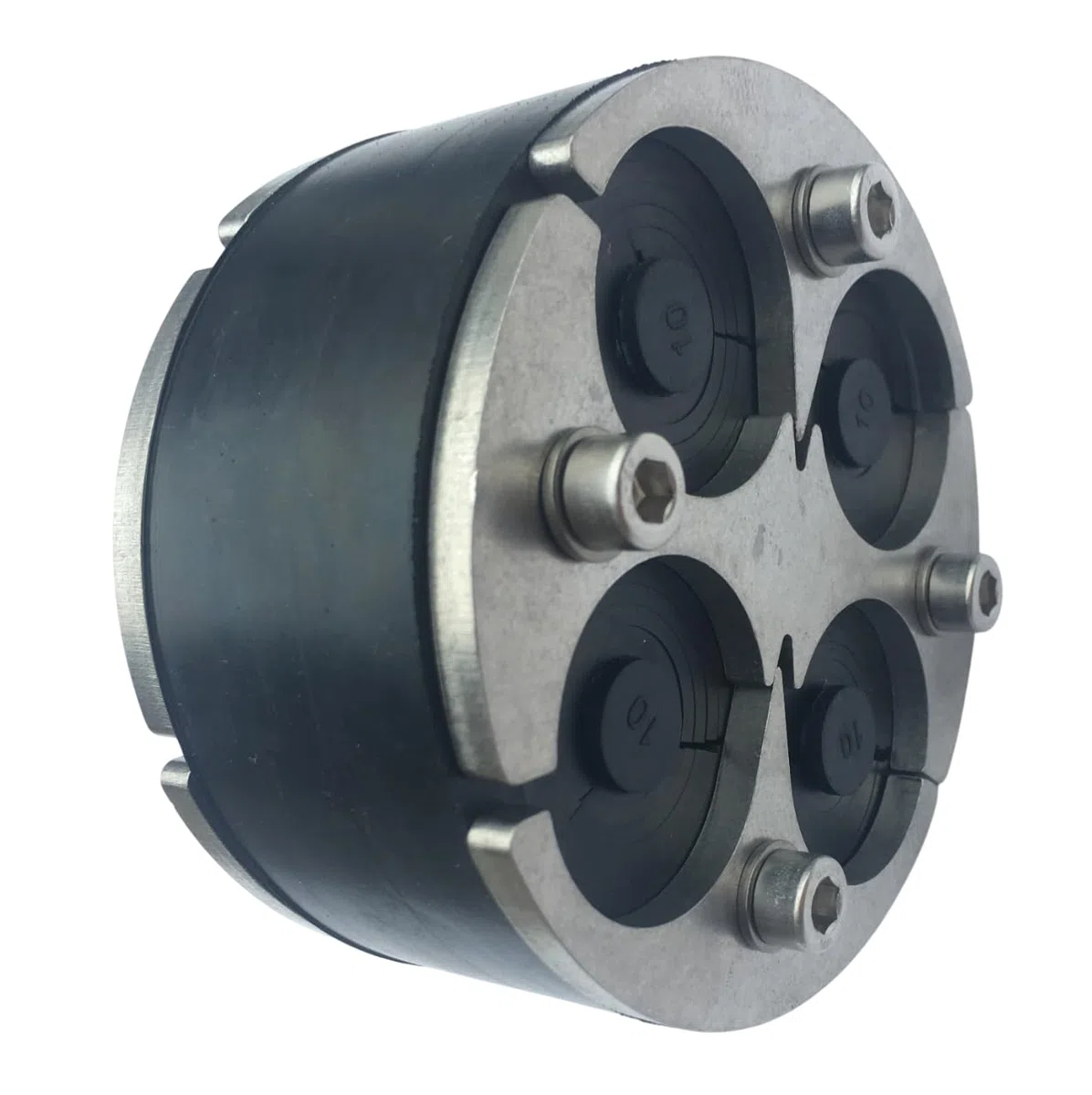 Ringraumdichtung DN100, geteilt, Ø 99–103 mm, für 4 Kabel 8–30 mm, mit Zwiebelring-System & Blindstopfen, gas- und wasserdicht, Mauerdurchführung, 100 mm