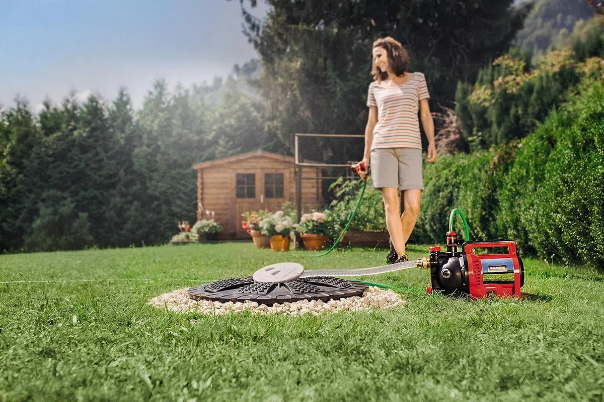 Einhell Gartenpumpe GC-GP 1250 N/1 (1.200 W, max. 5000 L/h, max. Förderhöhe 50 m, Wasserfüllanzeige, Wassereinfüllöffnung /-ablassschraube, Frostschutz, Thermoschutz)