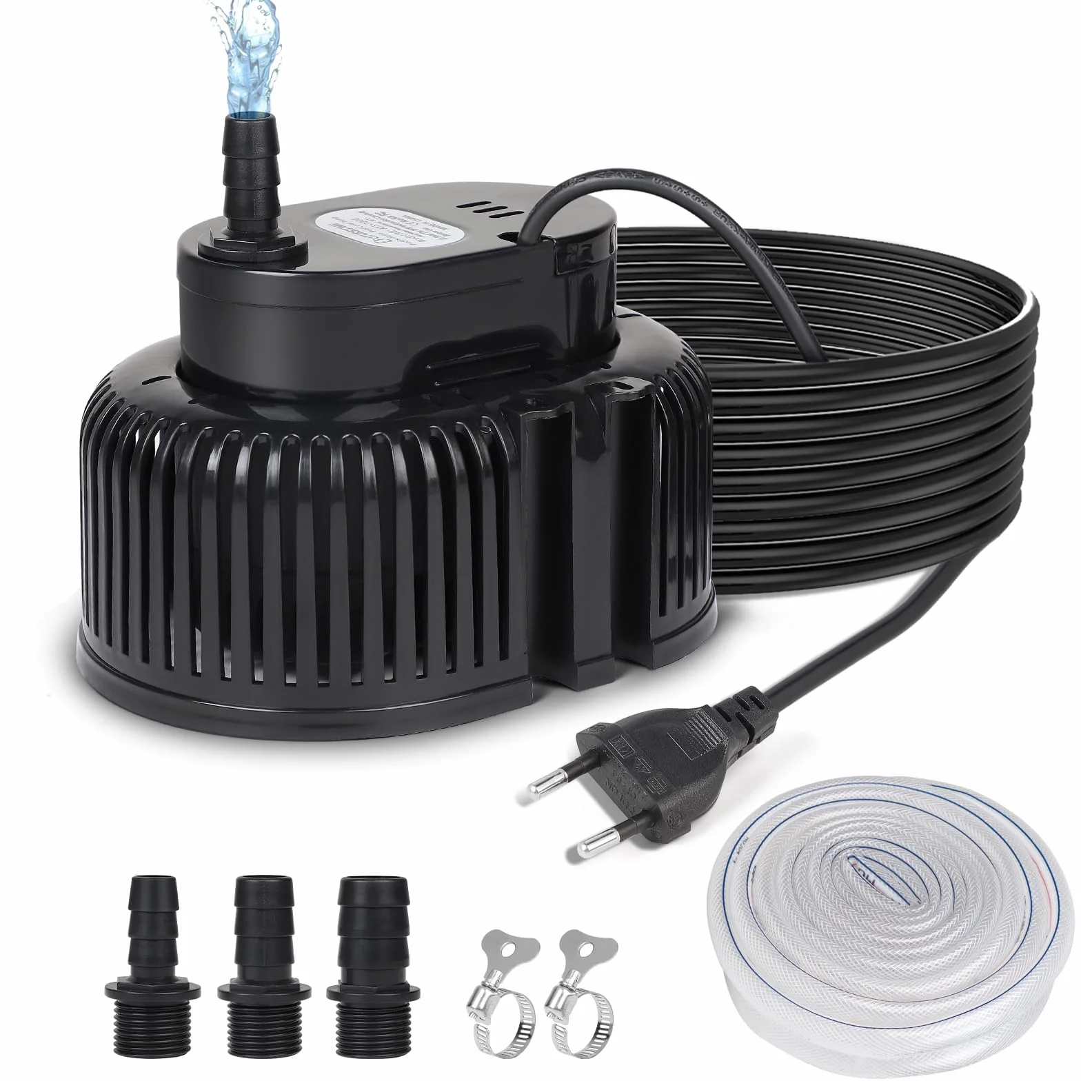 EFUTURETIME Schmutzwasserpumpe 75w Tauchpumpe 2500 L/H, Abwasserpumpe kein Integriert Schwimmerschalter, Pumpe mit 7,2M Kabel, 3 Verschiedene Adapter, 5M Schlauch, 2 Schellen (Schwarz)