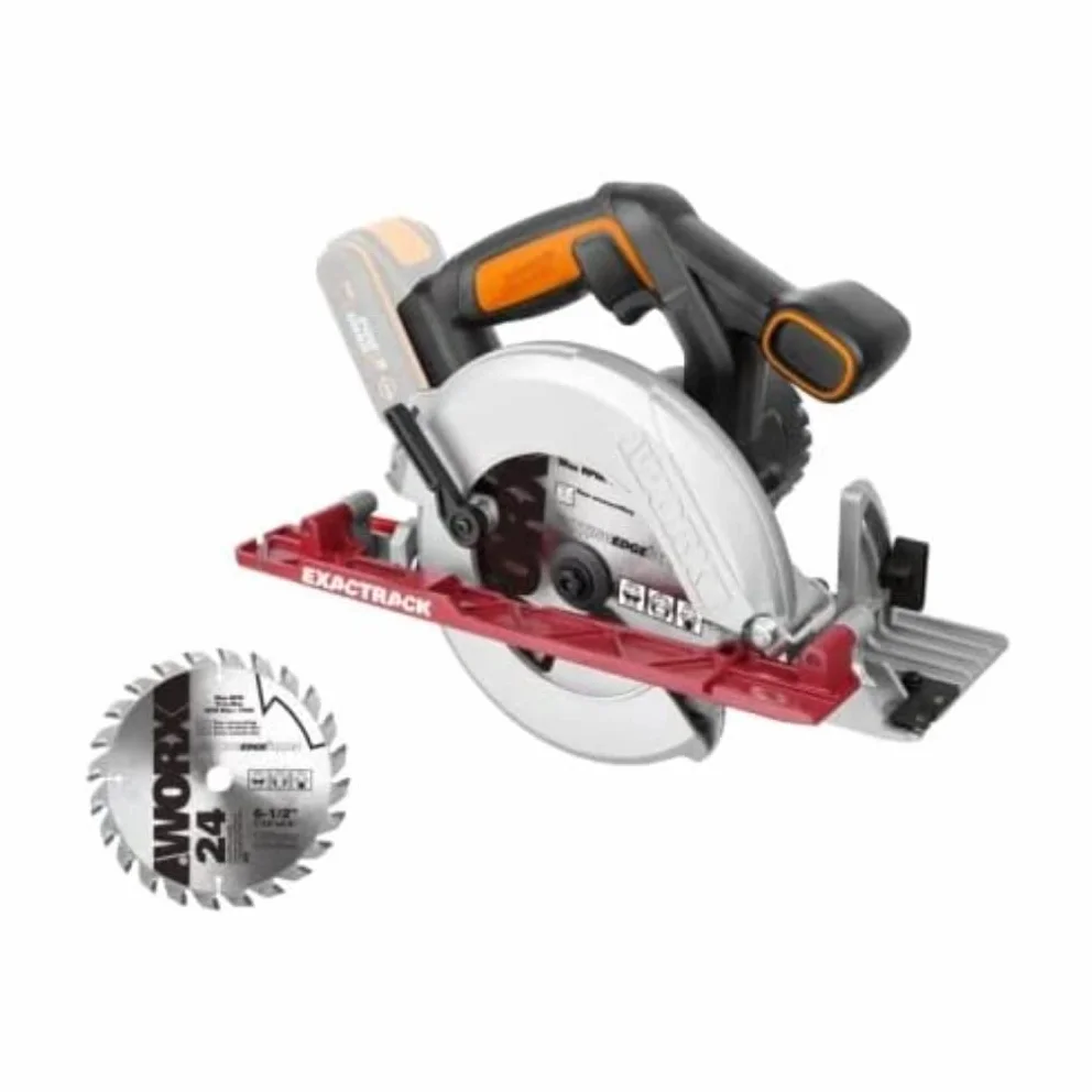 WORX WX530.9 Akku-Handkreissäge – Profi Kreissäge mit Absaug-Adapter – Ideal auch für Schnitte auf Gehrung – 165 mm - PowerShare kompatibel – Wird ohne Akku & Ladegerät geliefert