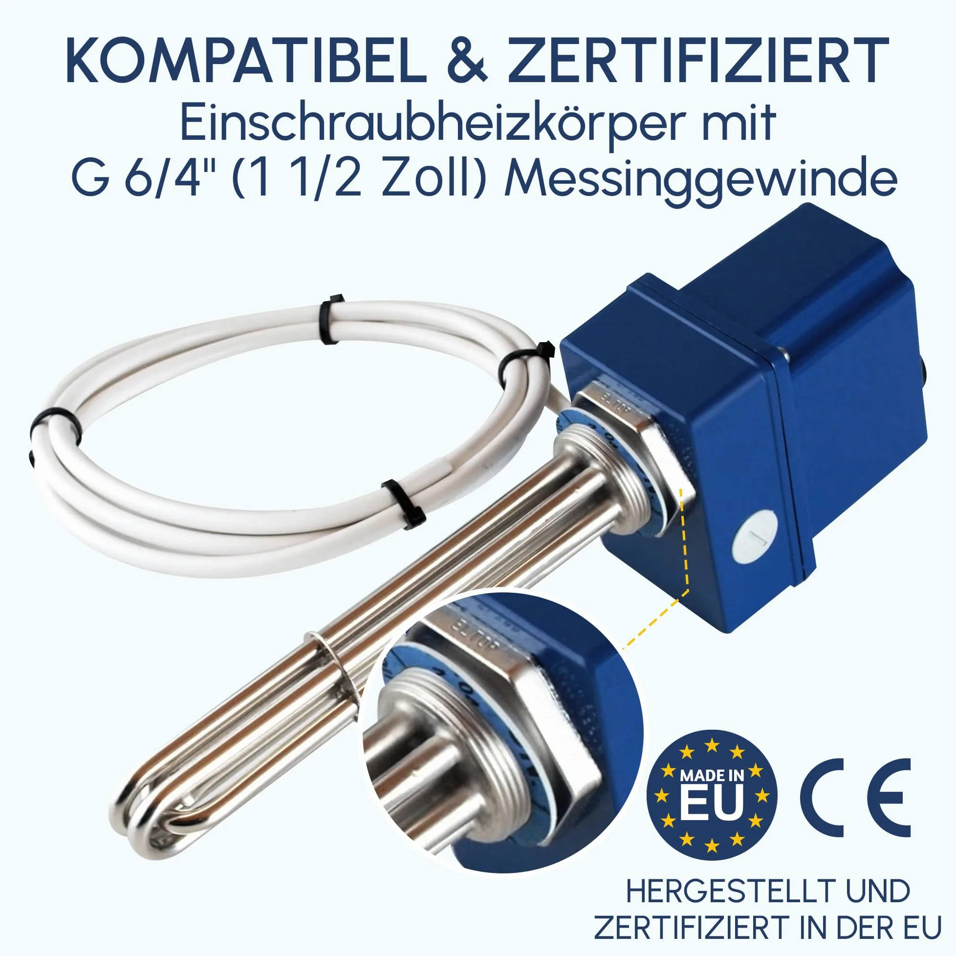 TRG 11 Heizstab - Heizpatrone mit Thermostat, 1 1/2 Zoll (G6/4) Gewinde, 4,5kW 3/230 V (5 cable) - Heizelement für Boiler, Warmwasserspeicher, Wasserheizung