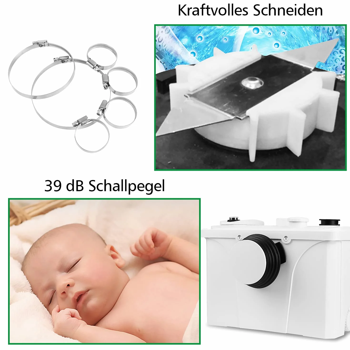 Sonnewelt 700W Hebeanlage, 190 L/min Schmutzwasserpumpen, Fäkalienpumpe mit 4 Einlässe, Haushaltspumpe für Dusche Badewannen Waschbecken Waschmaschine Spülmaschinen