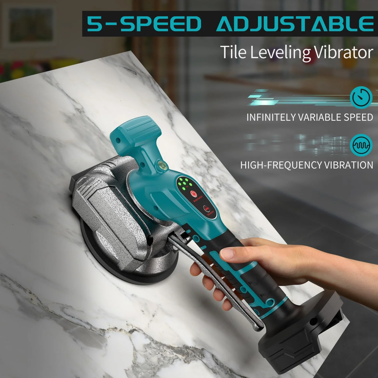 Powtree 2IN1 Akku Fliesenrüttler für Makita 18V Akku (ohne Batterie), 70kg Adsorption Fliesen Vibrationsgerät Fliesenvibrator mit 5 einstellbaren Geschwindigkeiten und großem Saugnapf