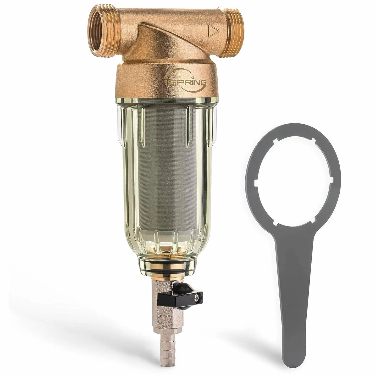 iSpring WSP-100 1" Rückspülfilter Wasserfilter Filter, Wiederverwendbarer Spin-Down-Sedimentwasserfilter, Vorfilter für Brunnenwasserschlauch, G 1" - 3/4", 100Mikron