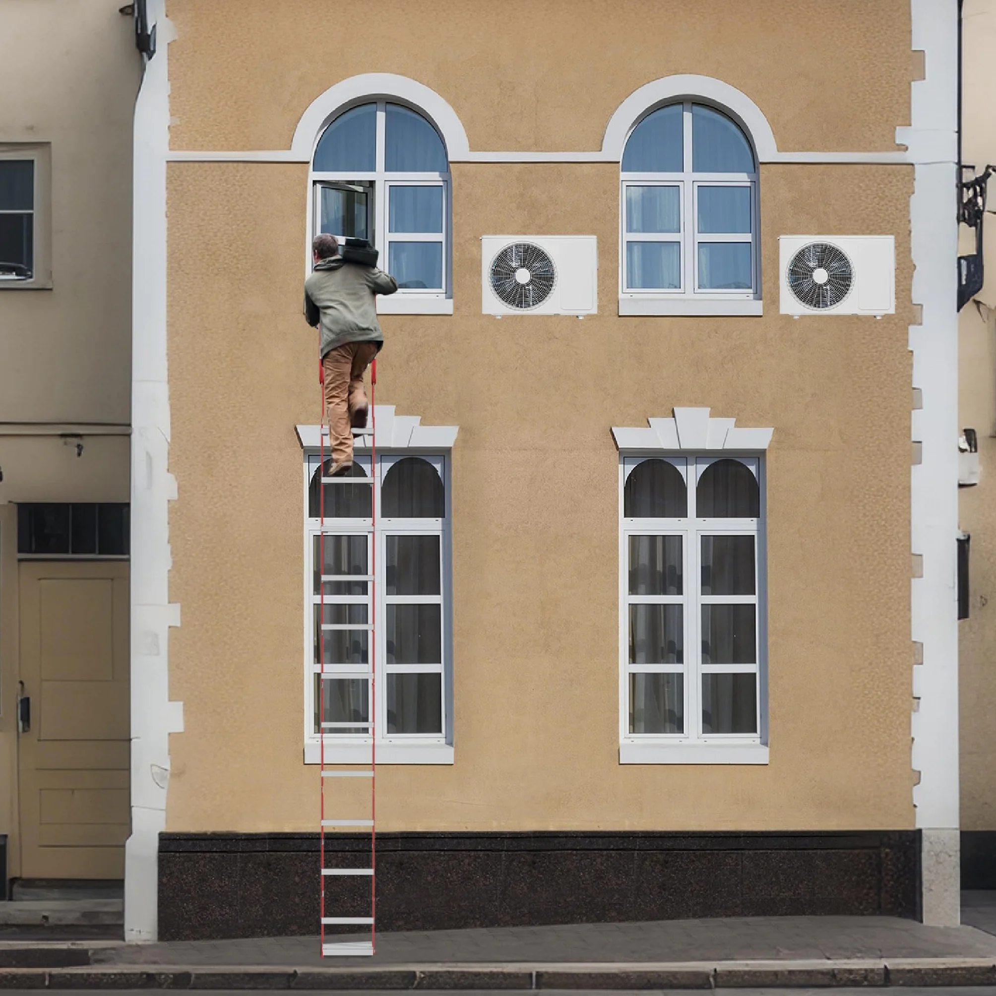 LZQ Feuerleiter Fluchtleiter,Sicherheitsleitern Feuerfeste Rettungsleiter aus Hochfestes Polyester,Max Tragfähigkeit 450 kg,Strickleiter für 2-stöckige Gebäude Balkon Fenster (15 M (45 Stufen))
