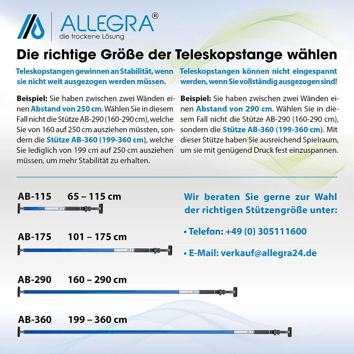 Montagestütze Teleskopstange AB-175 weiß