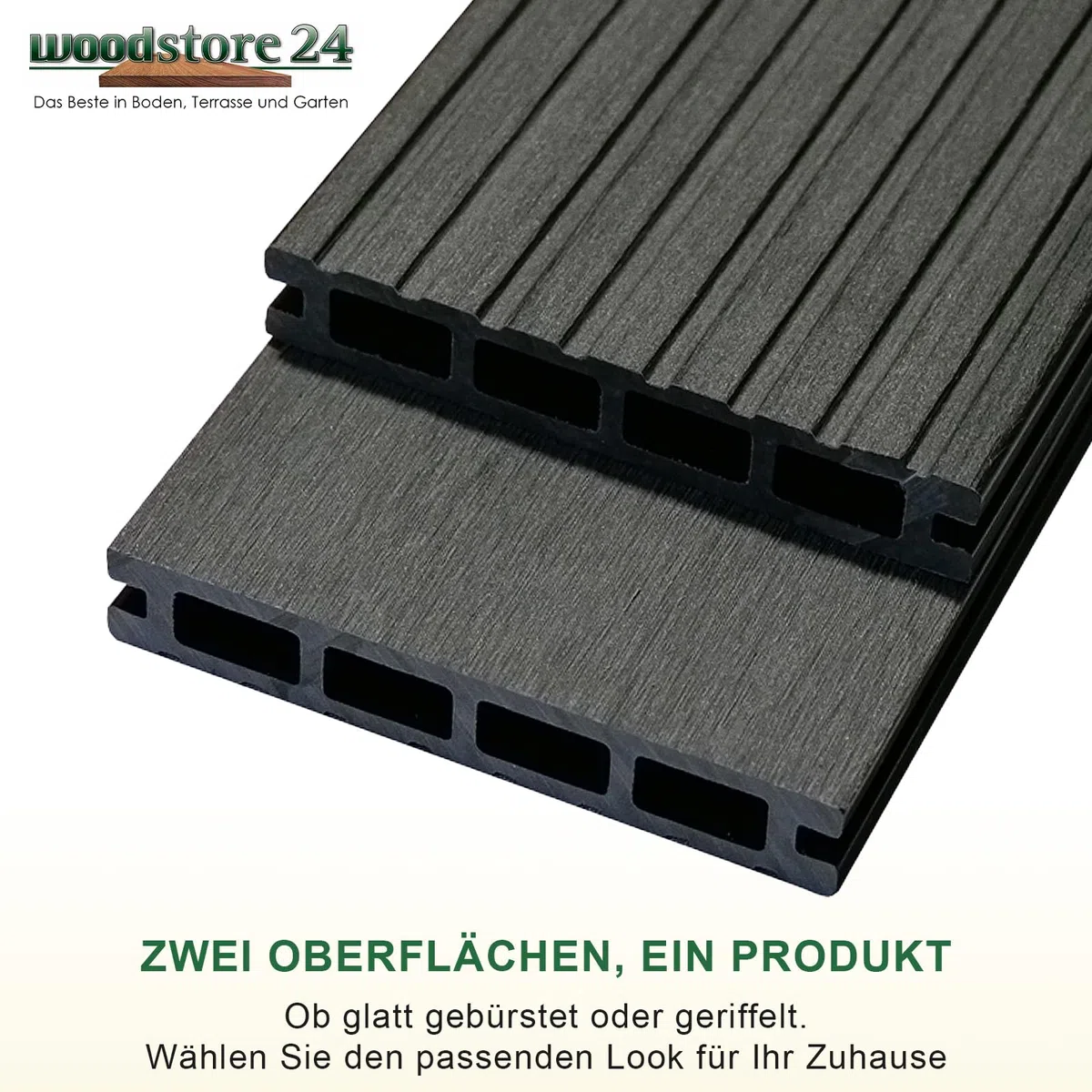 Terrassendielen WPC Diele Komplettset Woodo Rhodos 20 x 120 mm 2,4 m Grau 10 m²